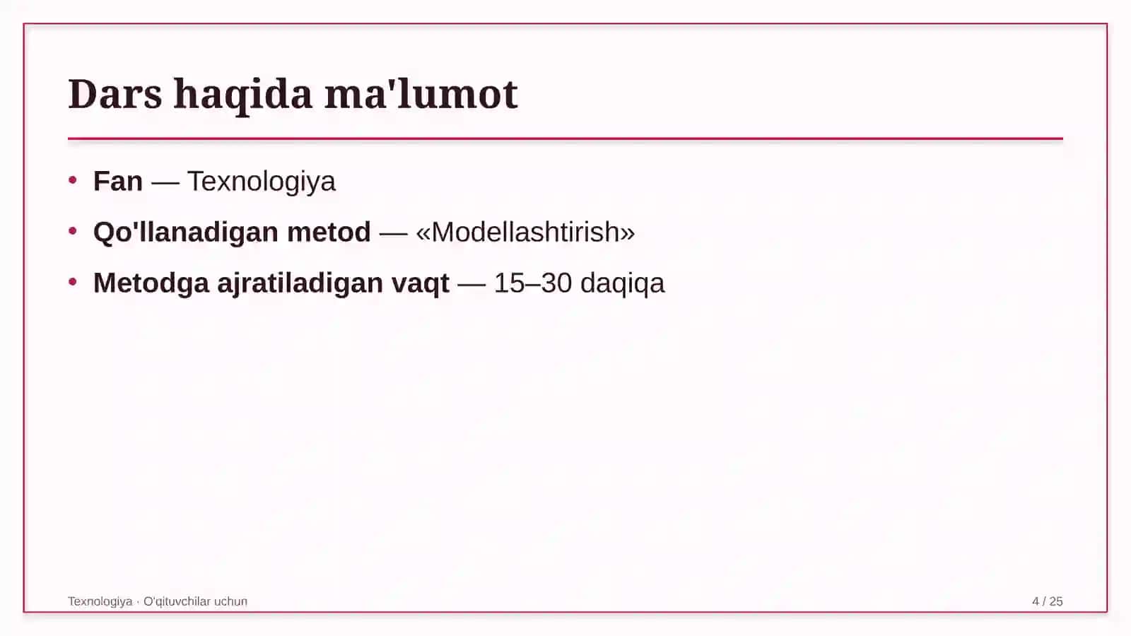 texnologiya darslarida modellashtirish metodidan foydalanish 7454 4