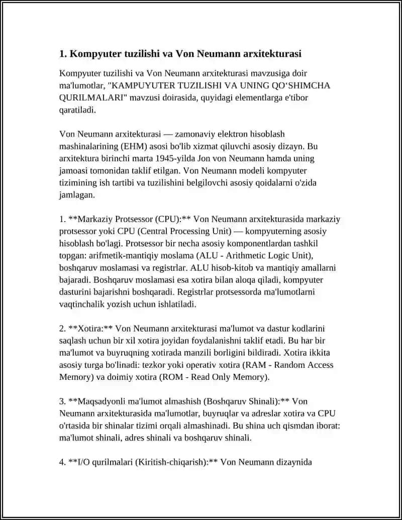 KAMPUYUTER TUZILISHI VA UNING QOʻSHIMCHA QURILMALARI 4