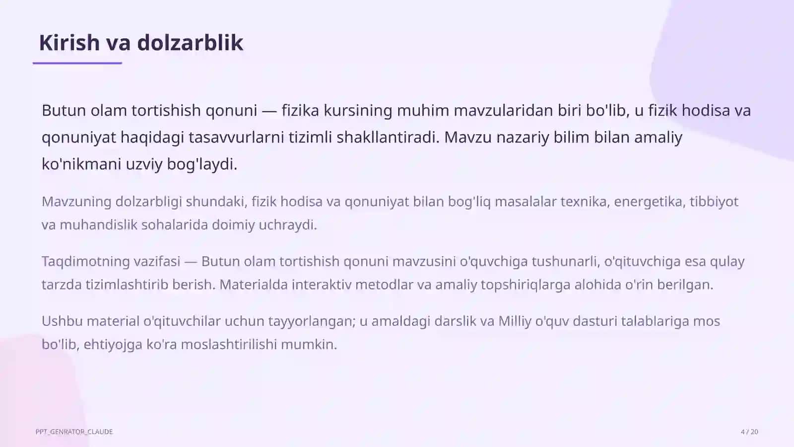Butun olam tortishish qonuni (9-sinf) 4