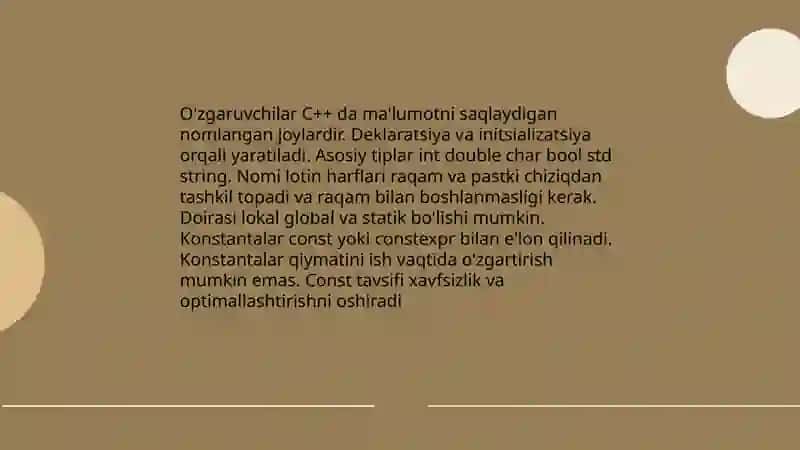 C++ Tilinig asosiy elementi 4