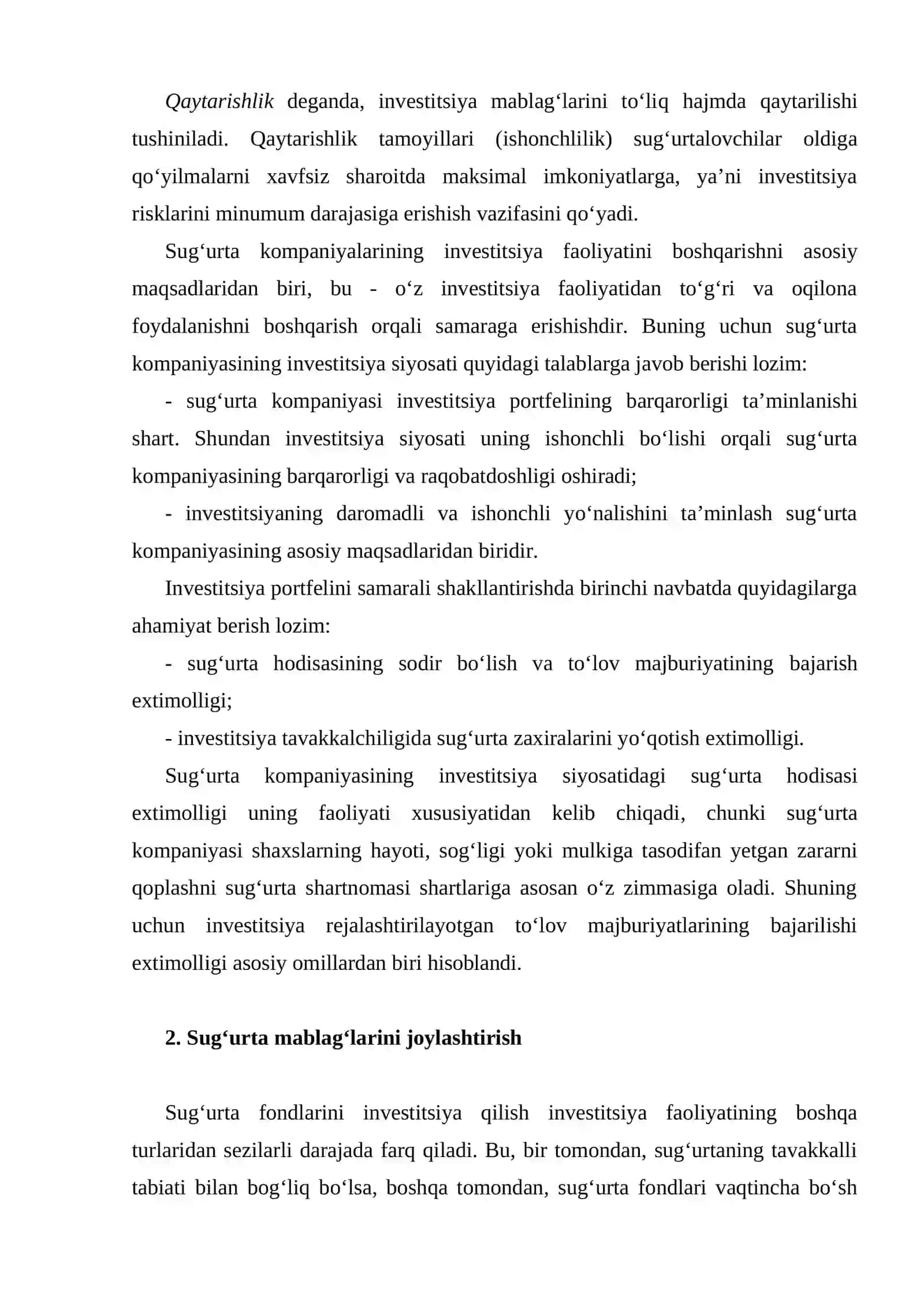Sug‘urta kompaniyasining investitsiya faoliyati 4