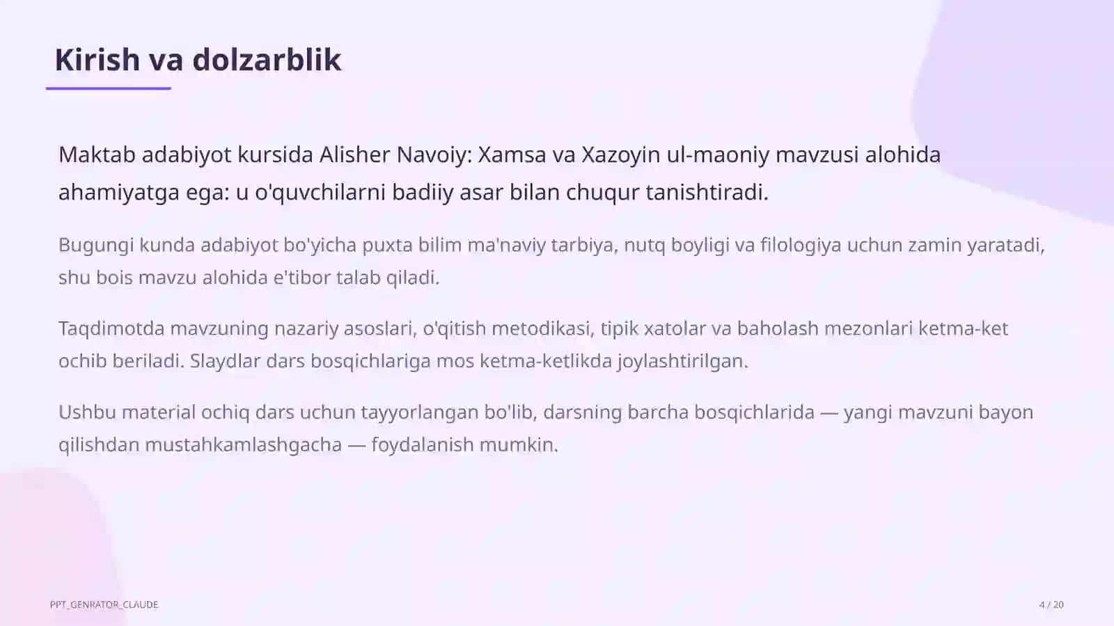 Alisher Navoiy: Xamsa va Xazoyin ul-maoniy (9-sinf) 4