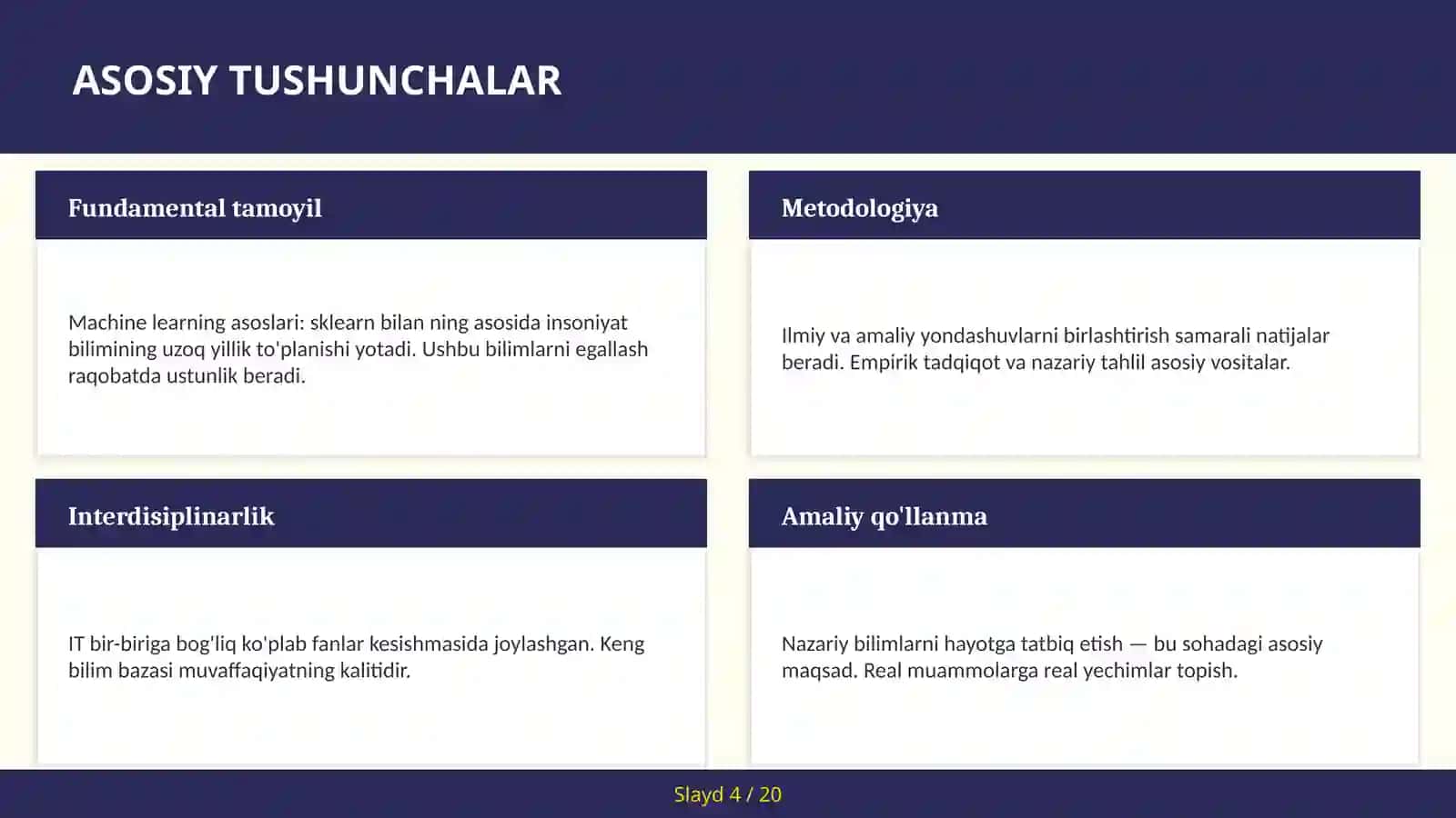MACHINE LEARNING ASOSLARI: SKLEARN BILAN 4