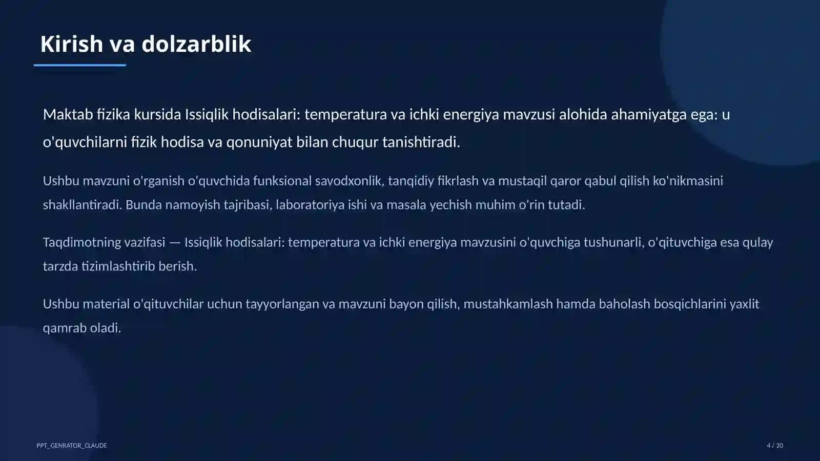 Issiqlik hodisalari: temperatura va ichki energiya (8-sinf) 4