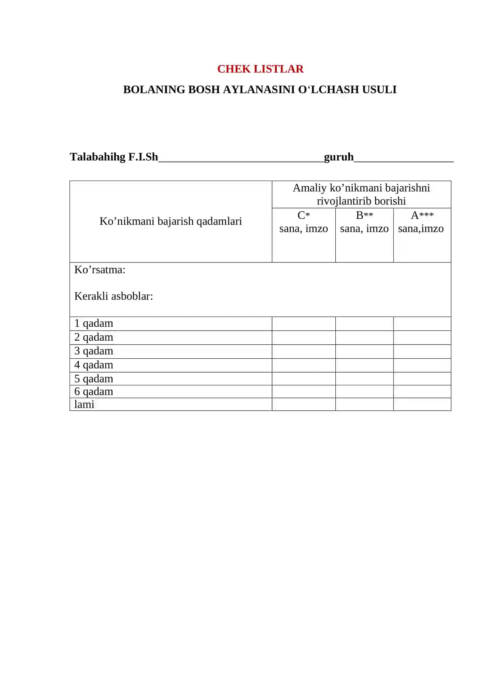 Bolalar kasalliklari propedevtikasi fanidan АMАLIY KOʼNIKMАLАRI 4