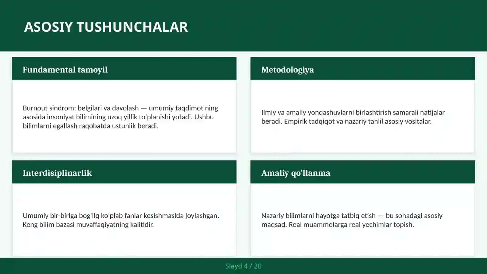 Burnout sindrom: belgilari va davolash — umumiy taqdimot 4