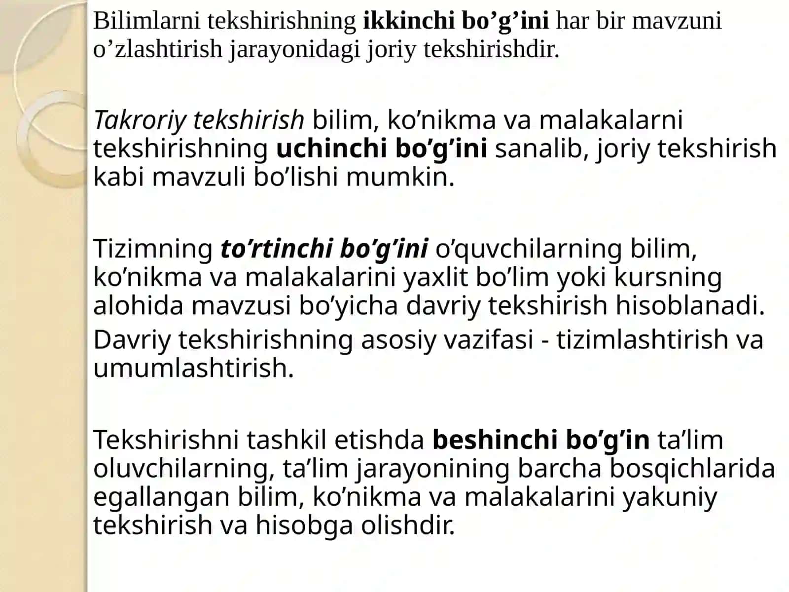 PEDAGOGIK DIAGNOSTIKA VA NAZORAT, BAHOLASH. BILIM, KO’NIKMA VA MALAKALARINI TASHXIS ETISH 4