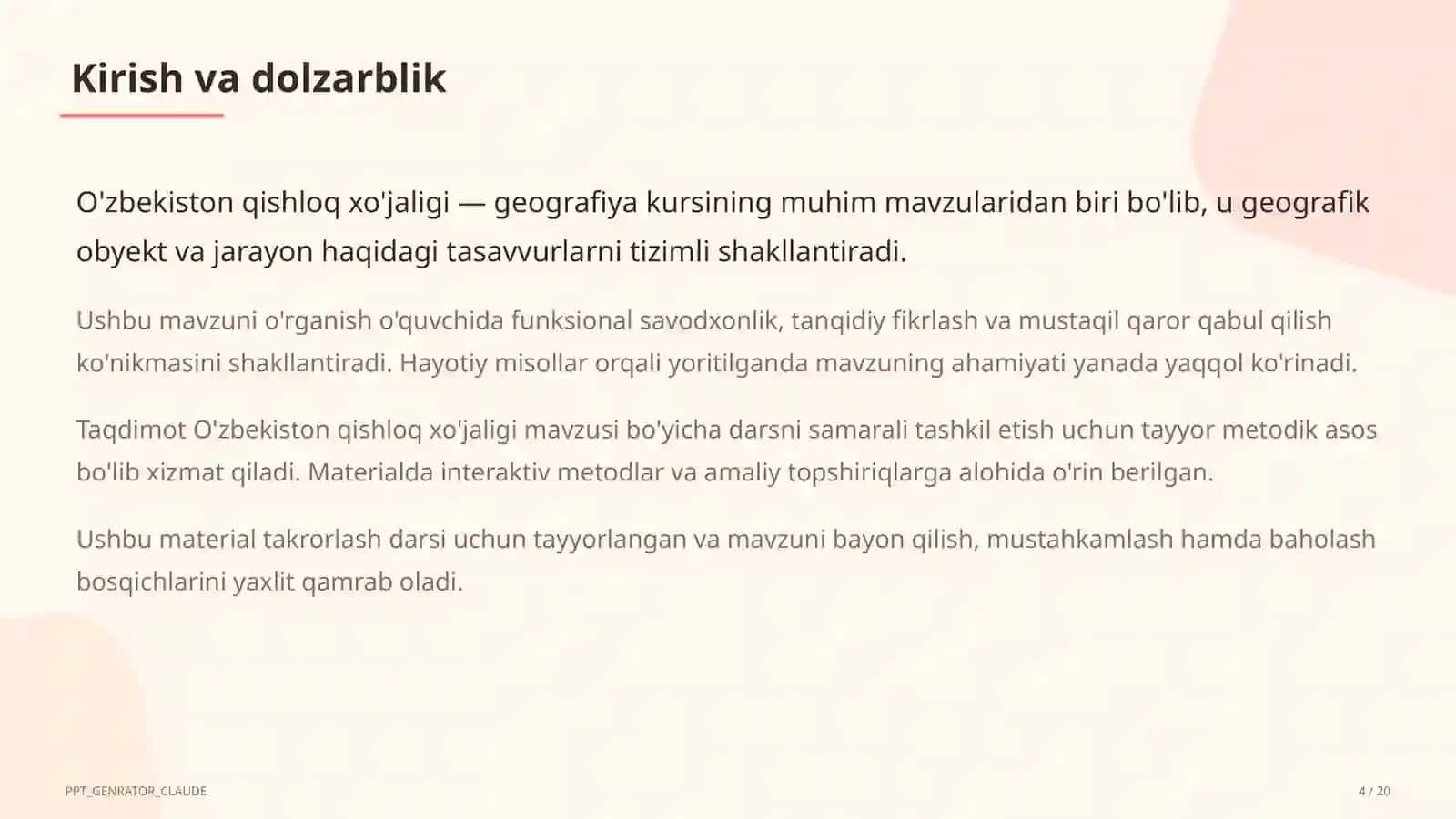 O'zbekiston qishloq xo'jaligi (9-sinf) 4