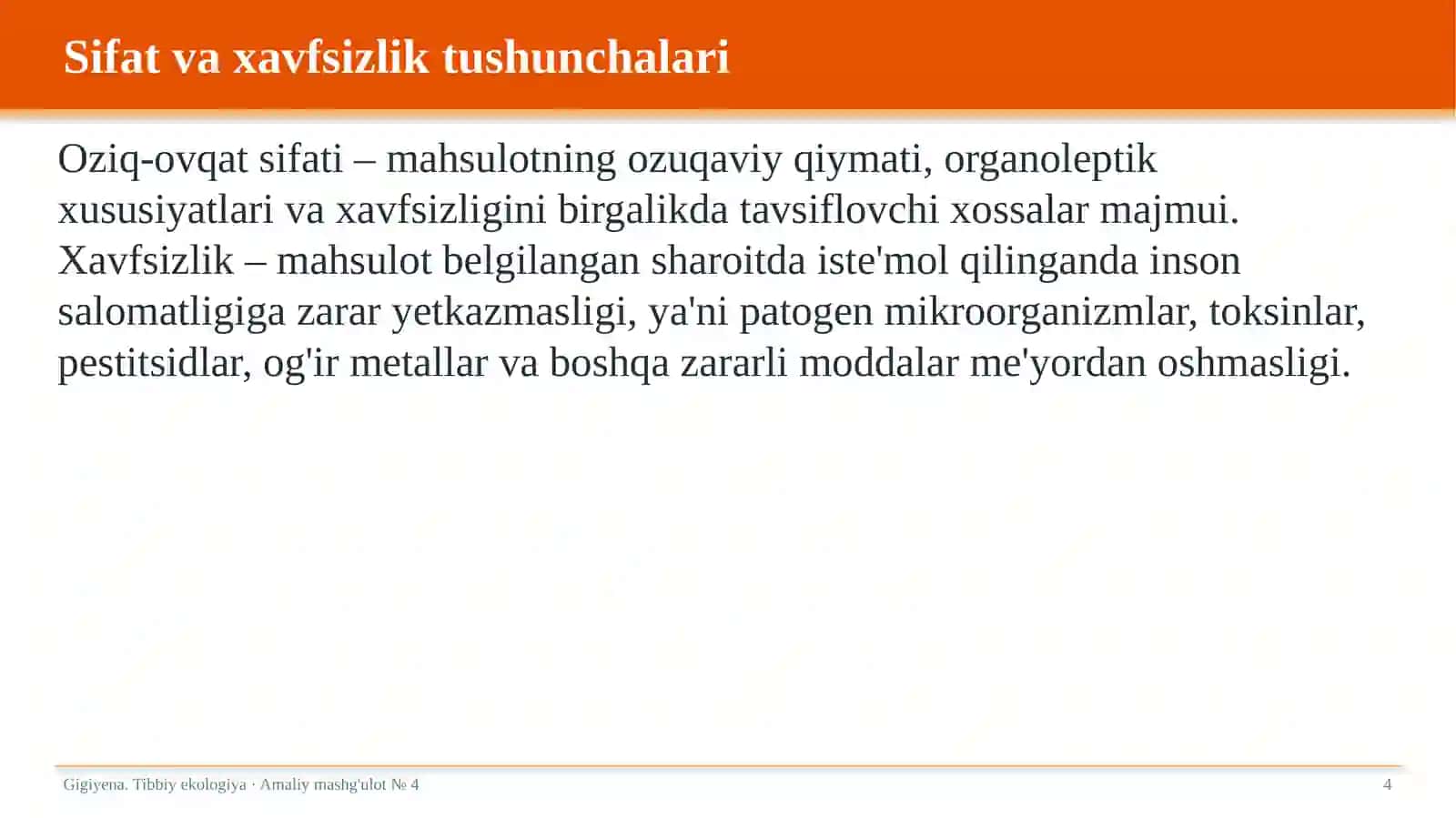 Oziq-ovqat mahsulotlari sifatini gigiyenik baholash 4