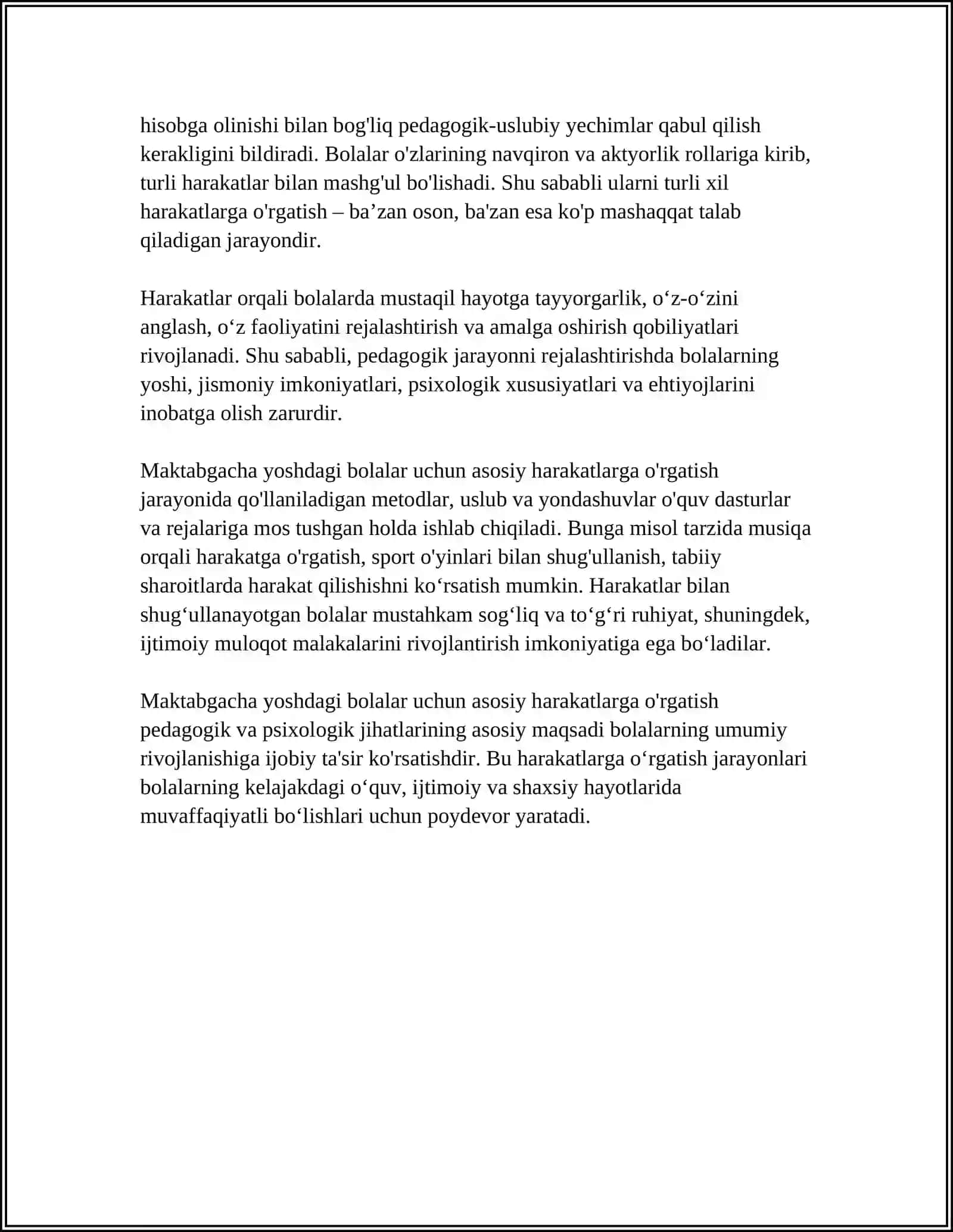 MAKTABGACHA YOSHDAGI BOLALARNI ASOSIY HARAKATLARGA O'RGATISH METODIKASI 4