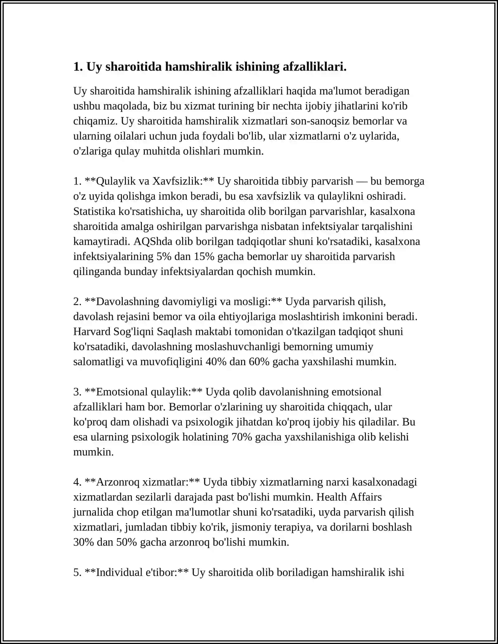 Uy sharoitida hamshiralik ishi va uning afzalliklari 4