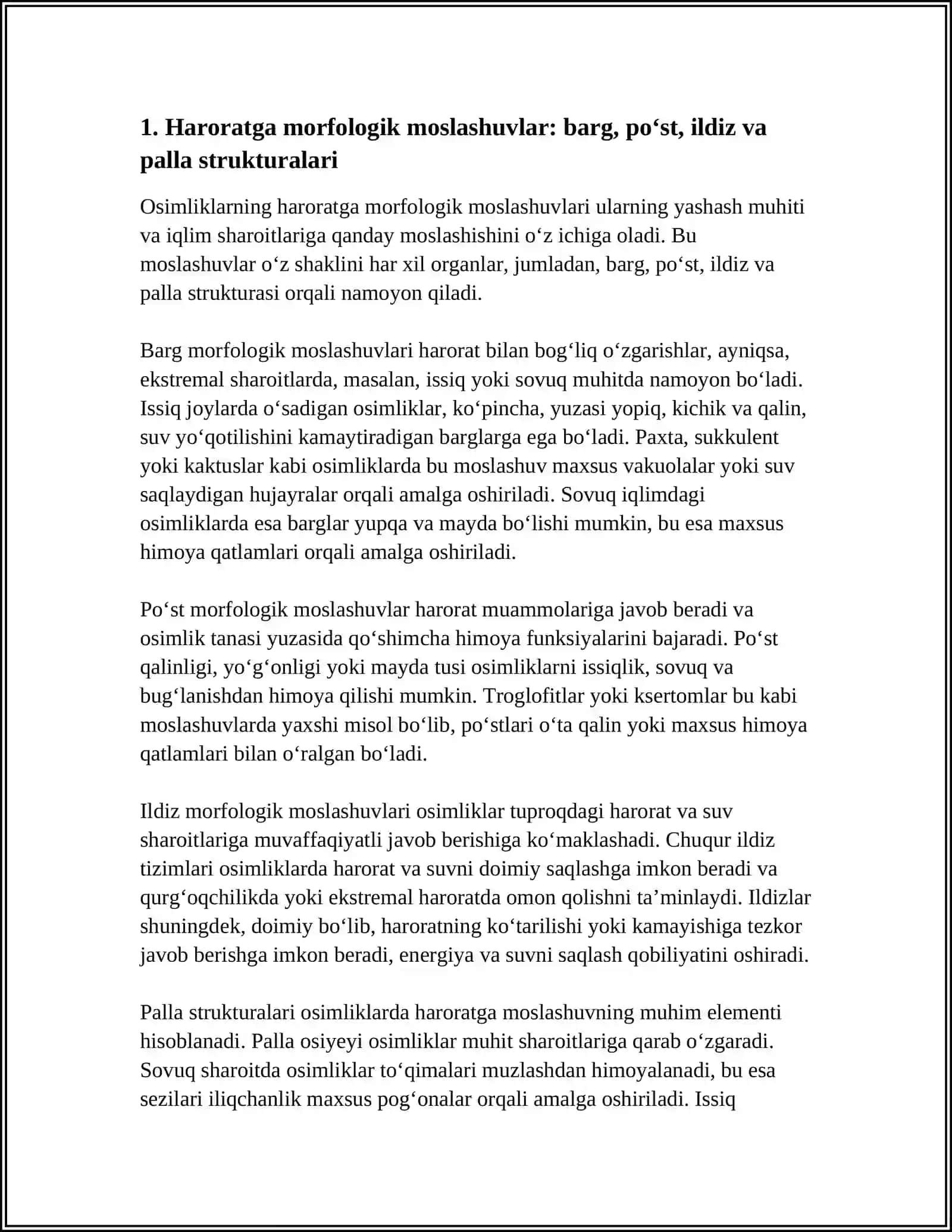 O'SIMLIKLARNING HARORATGA VA SUV OMILIGA MOSLASHUVI.ENDAFIK OMILLAR.FITOINDIKATSIYA 4