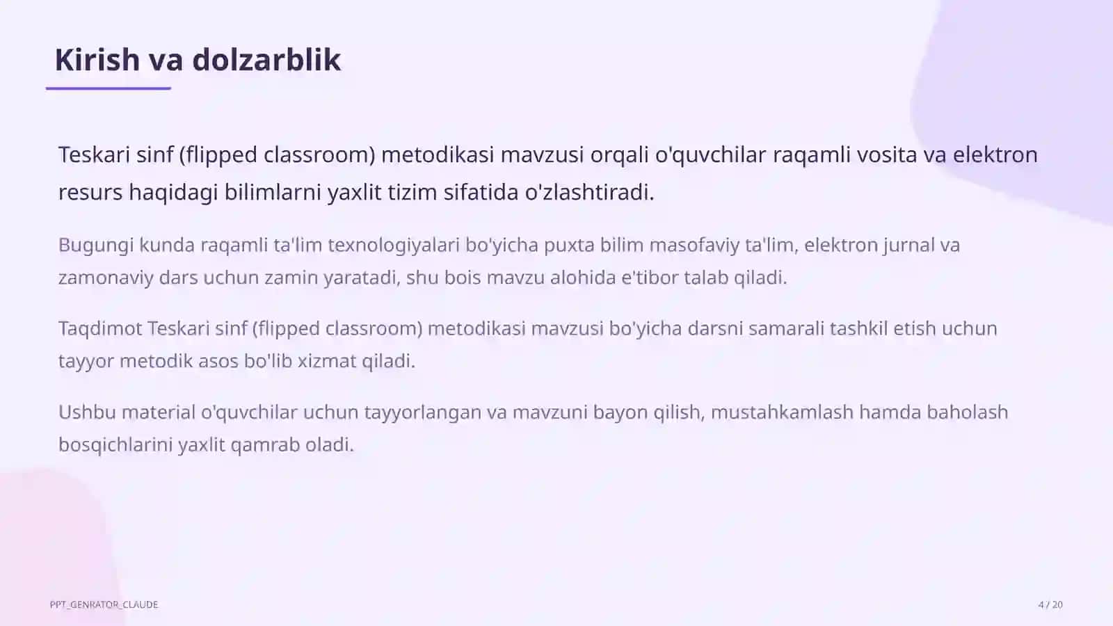 Teskari sinf (flipped classroom) metodikasi 4