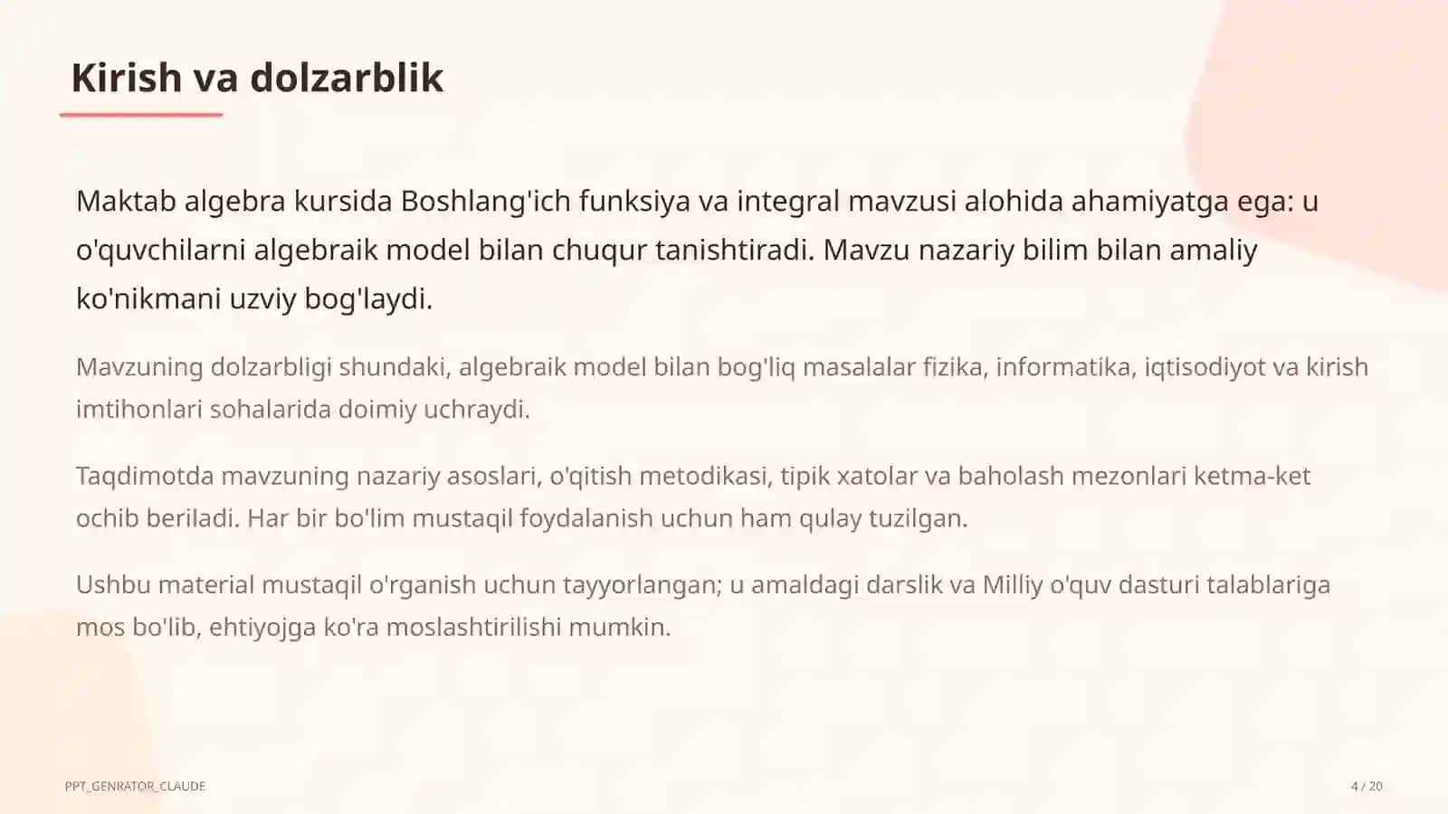 Boshlang'ich funksiya va integral (11-sinf) 4