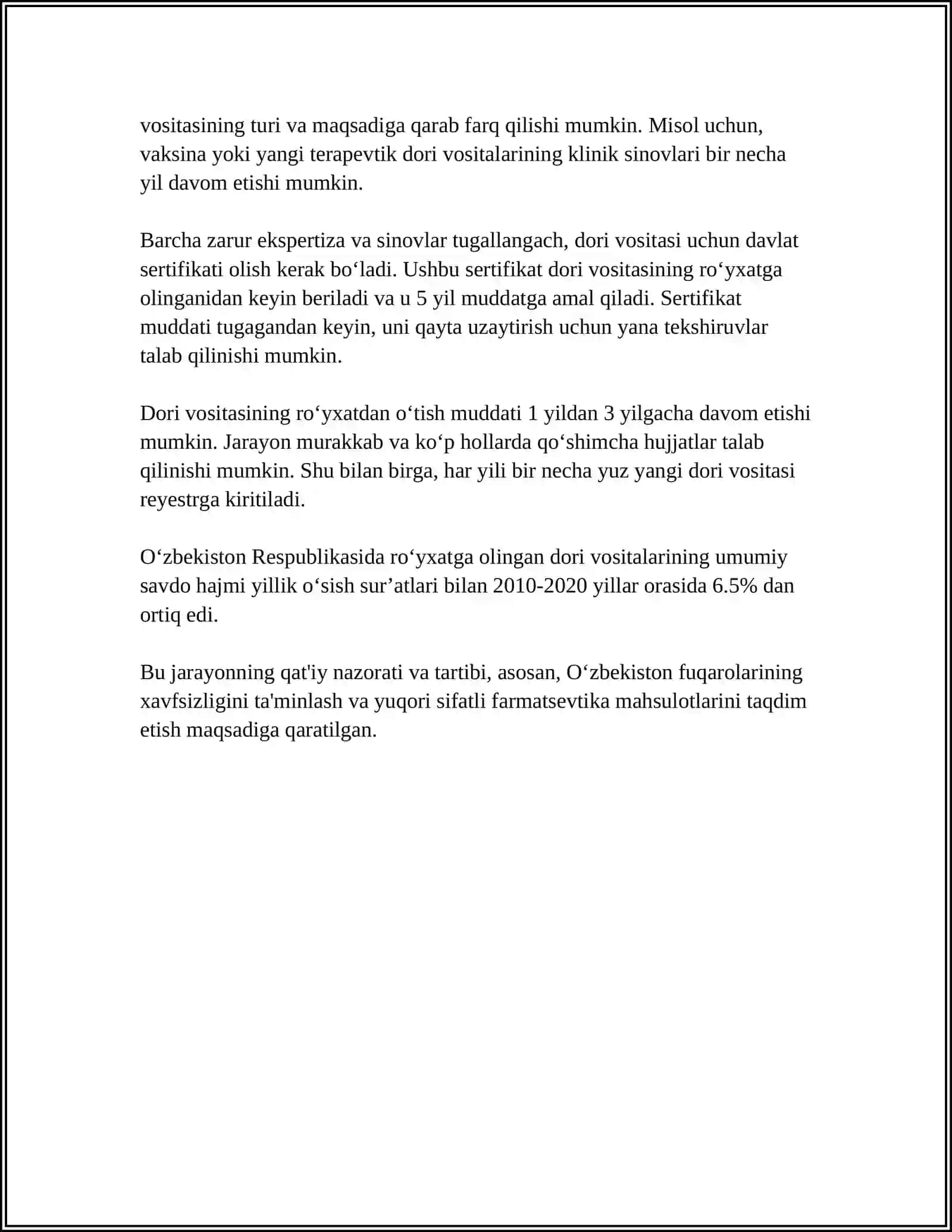 DORI VOSITALARINI NAZORAT QILISHDA GOYDANILADIGAN MEYORIY HUJJATLAR 4