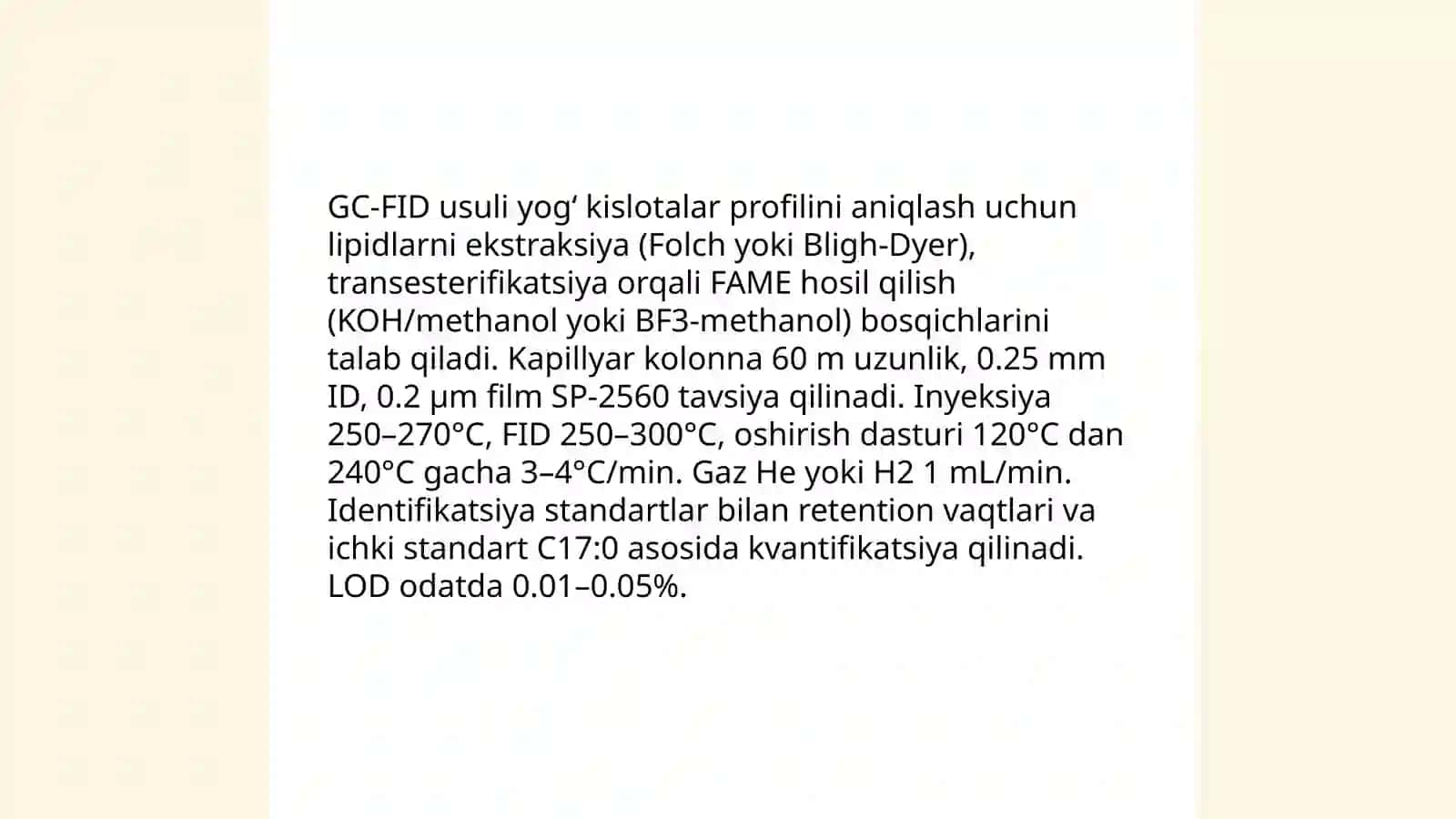 Oziq-ovqat mahsulotlari tarkibidagi yog‘larni va trans yog‘ kislotalarni tahlili 4