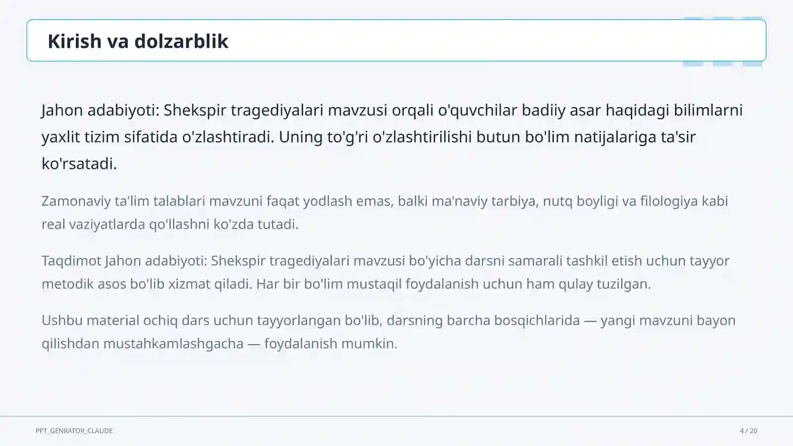 Jahon adabiyoti: Shekspir tragediyalari (10-sinf) 4