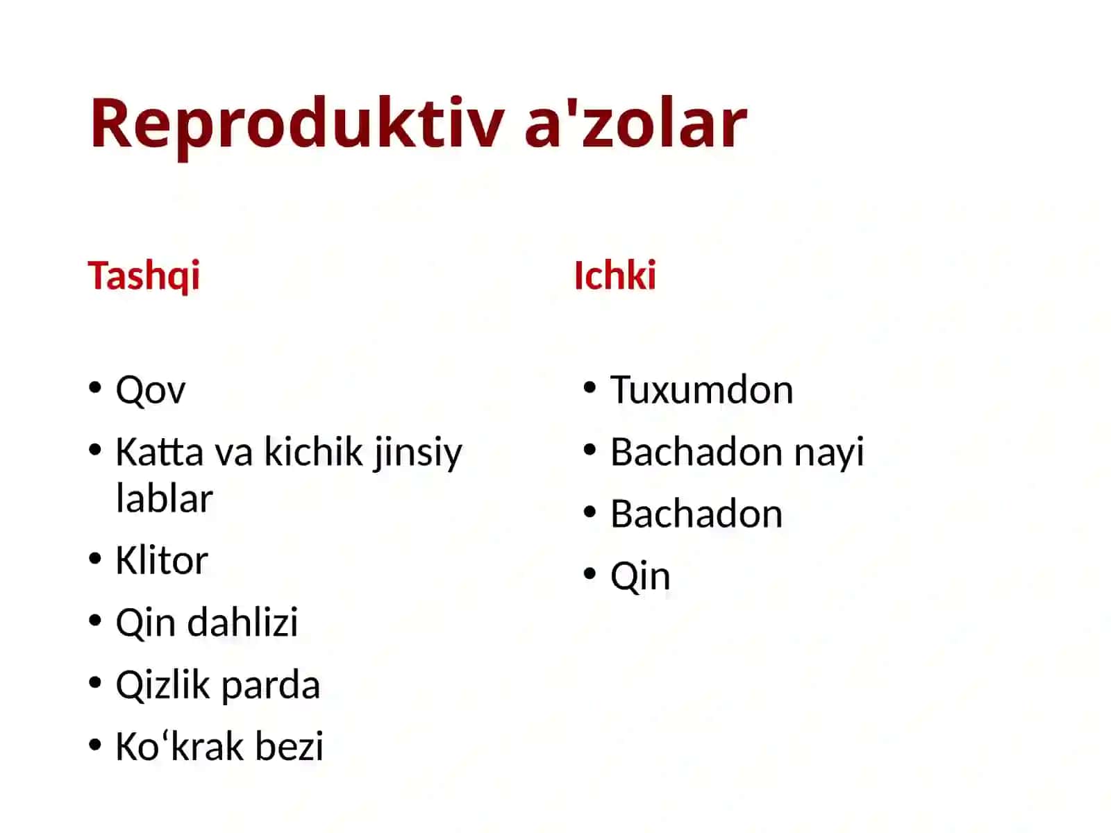 Ayollar jinsiy a'zolari klinik anatomiyasi. Tug'ruq yo'llari. Homilani tug'ruq ob'ekti sifatida o'rganish 4