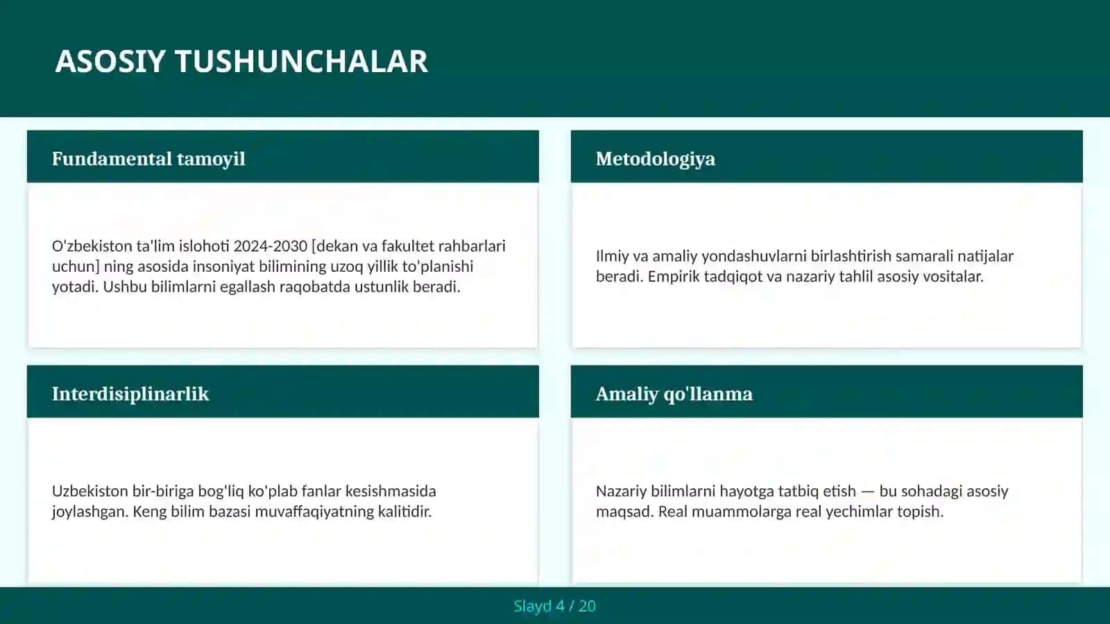 O'zbekiston ta'lim islohoti 2024-2030 [dekan va fakultet rahbarlari uchun] 4