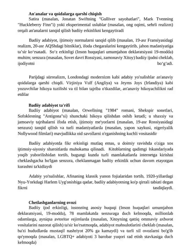 Badiiy adabiyat soʻz sanʼati erkinligi 4