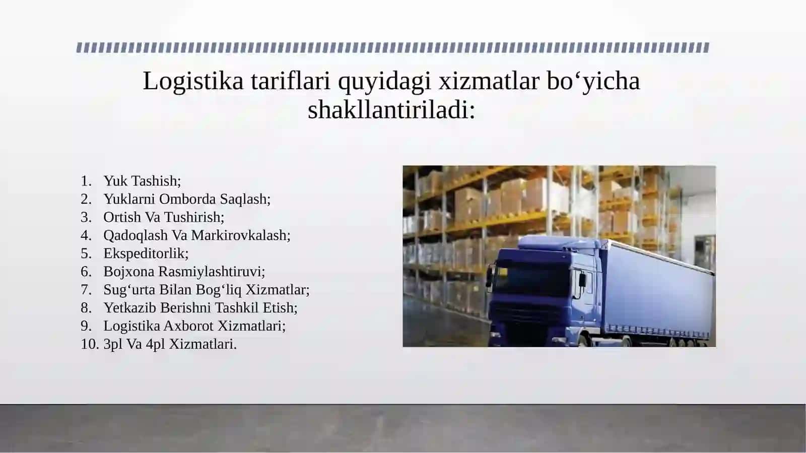 LOGISTIKA XIZMATLARI UCHUN TARIF VA NARXLARNI SHAKILLANTIRISH MEXANIZMI 4