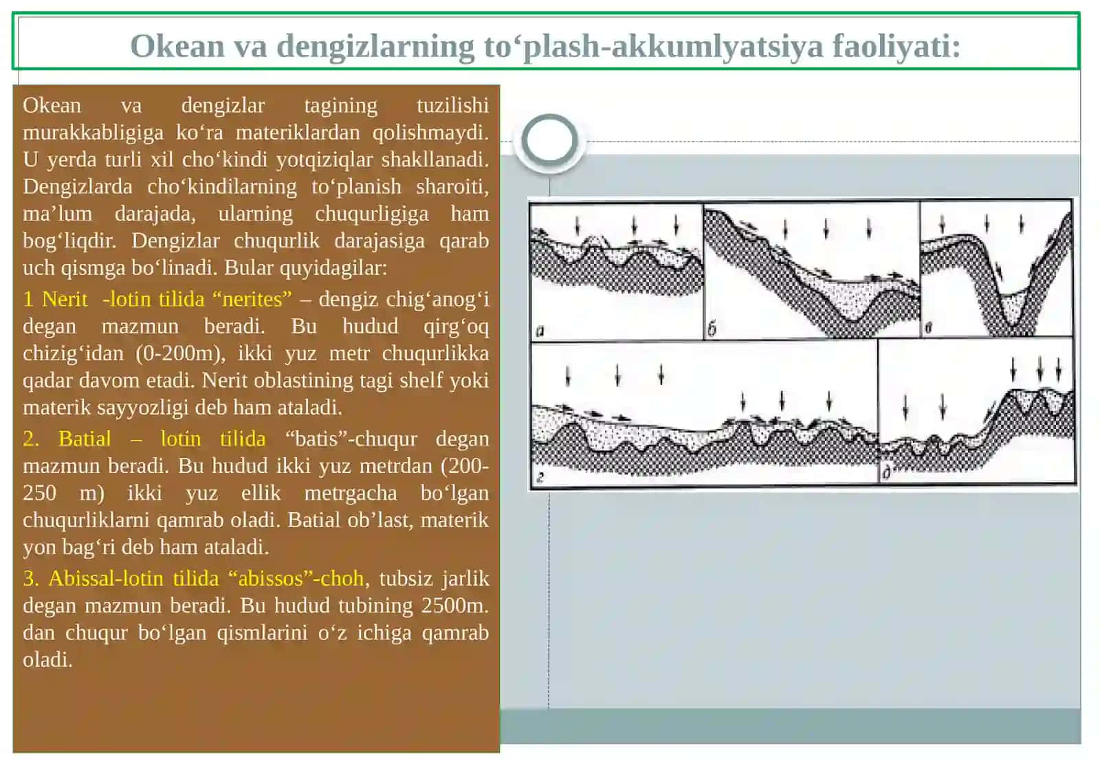 Dengiz va okeanlarning geologik faoliyati natijasida paydo bo’lgan tog’ jinslari 4
