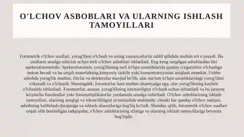 Fotometrik o'lchov usullari. 4