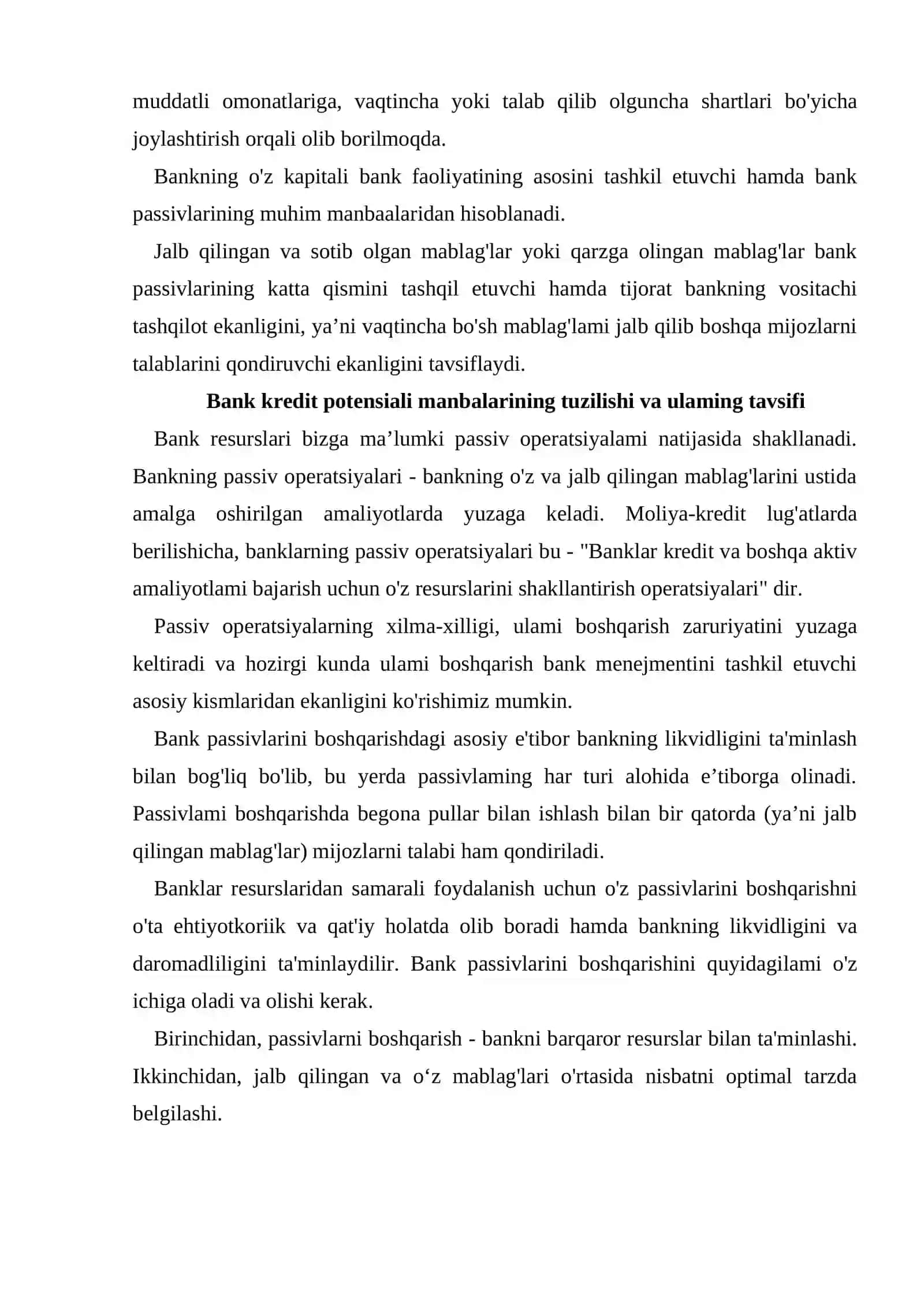 Bank resurslarini tashkil qilish banklarning passiv operatsiyalari banklarning Kredit potensiali 4