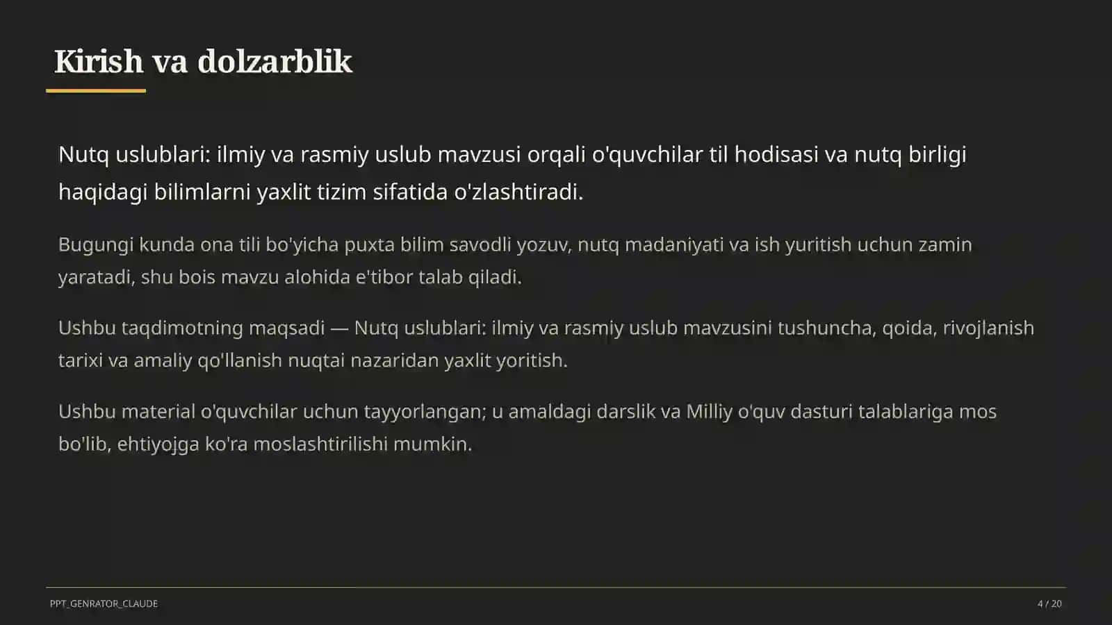 Nutq uslublari: ilmiy va rasmiy uslub (10-sinf) 4