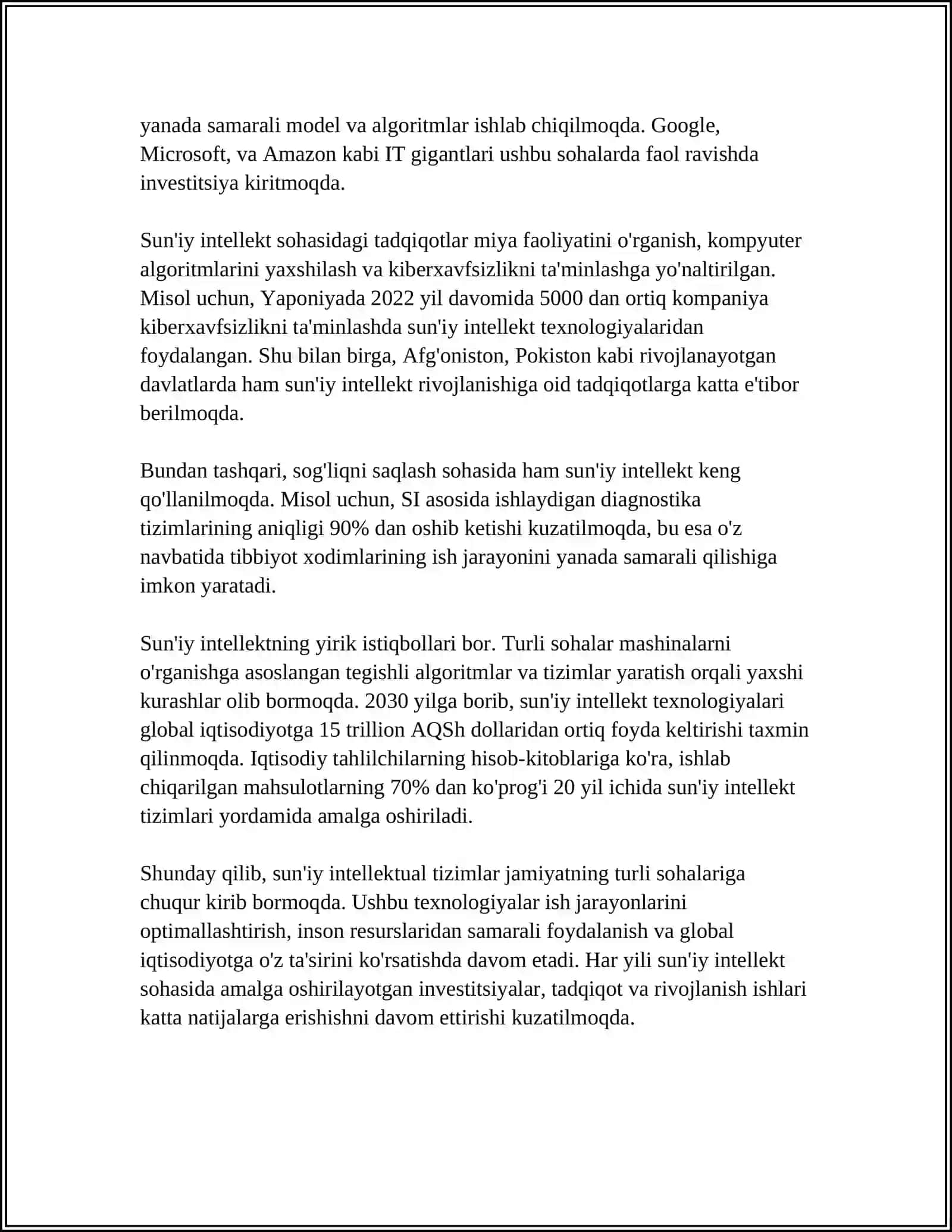 SUN'IY INTELLEKTUAL USULLARI YORDAMIDA MA' LUMOTLARNING INFORMATIK BELGILARINING AJRATIB OLISH ALGORITMINI ISHLAB CHIQISH 4