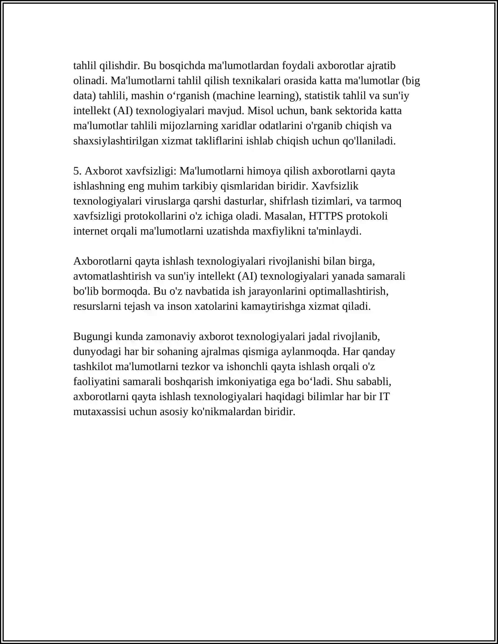AXBOROTLARNI QAYTA ISHLASH LEXNOLOGIYALARI. AXBOROTLARNI KODLASH 4