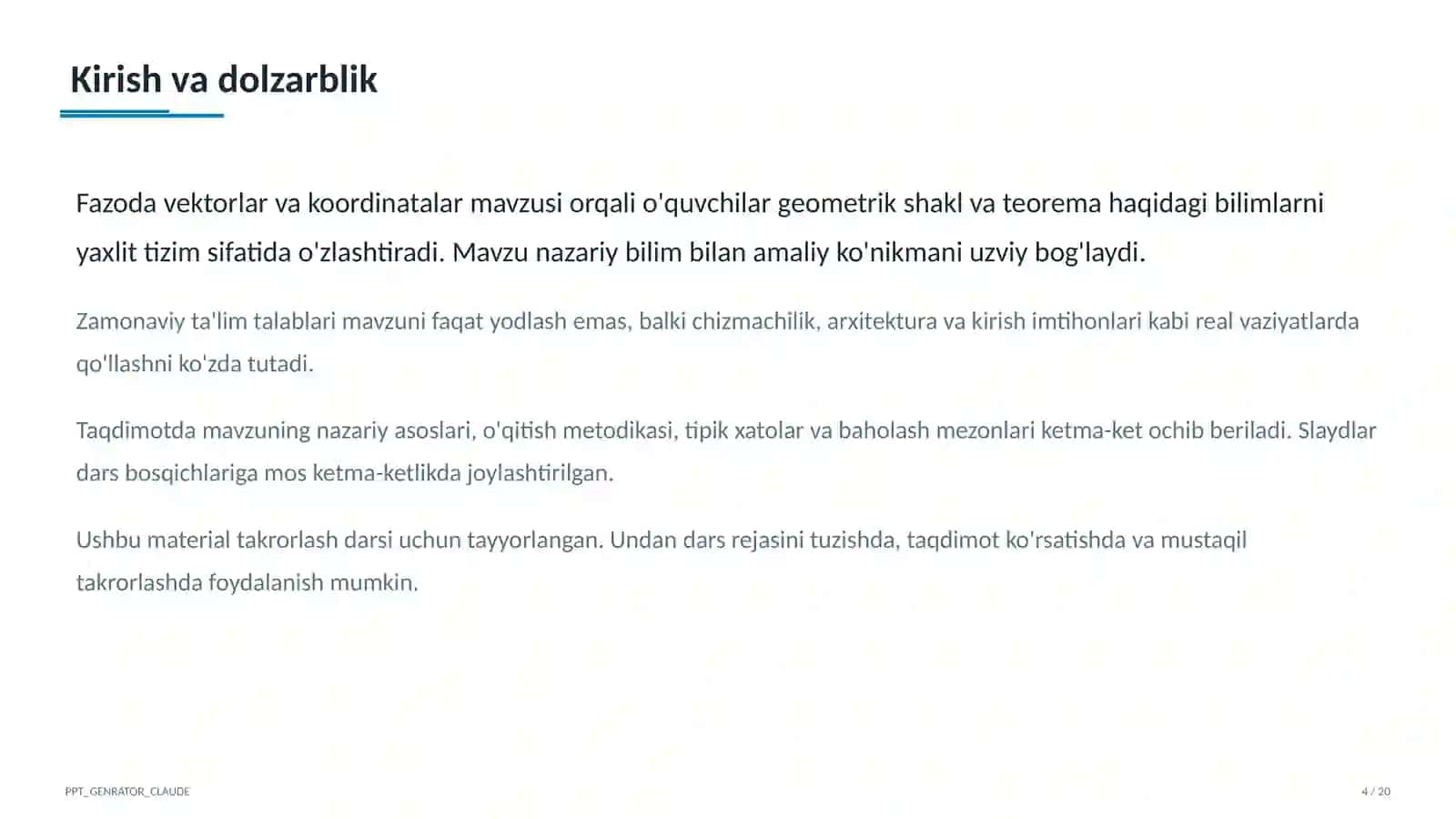 Fazoda vektorlar va koordinatalar (11-sinf) 4