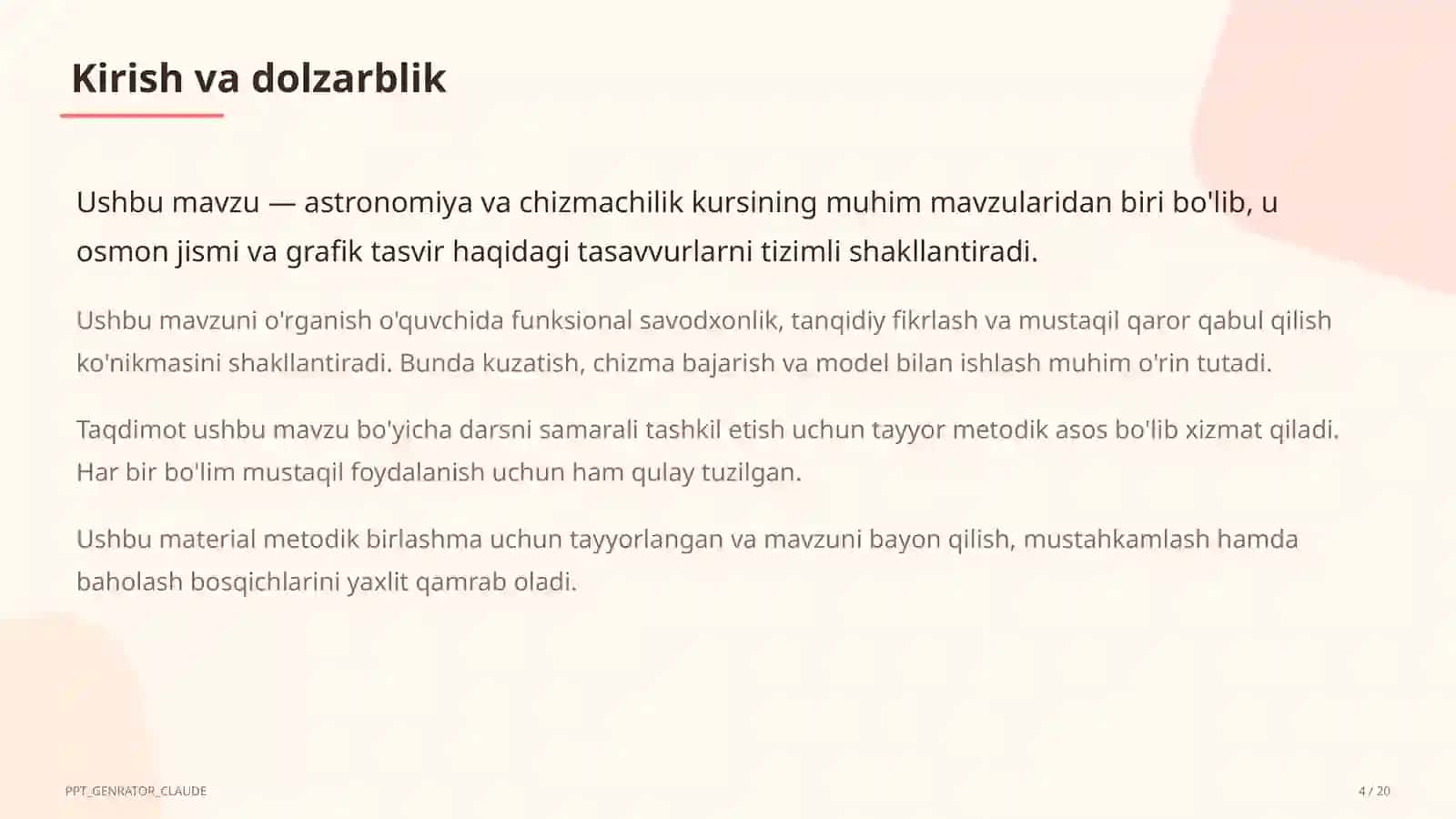 Chizmachilik asoslari: chizma asboblari va formatlar (8-sinf) 4