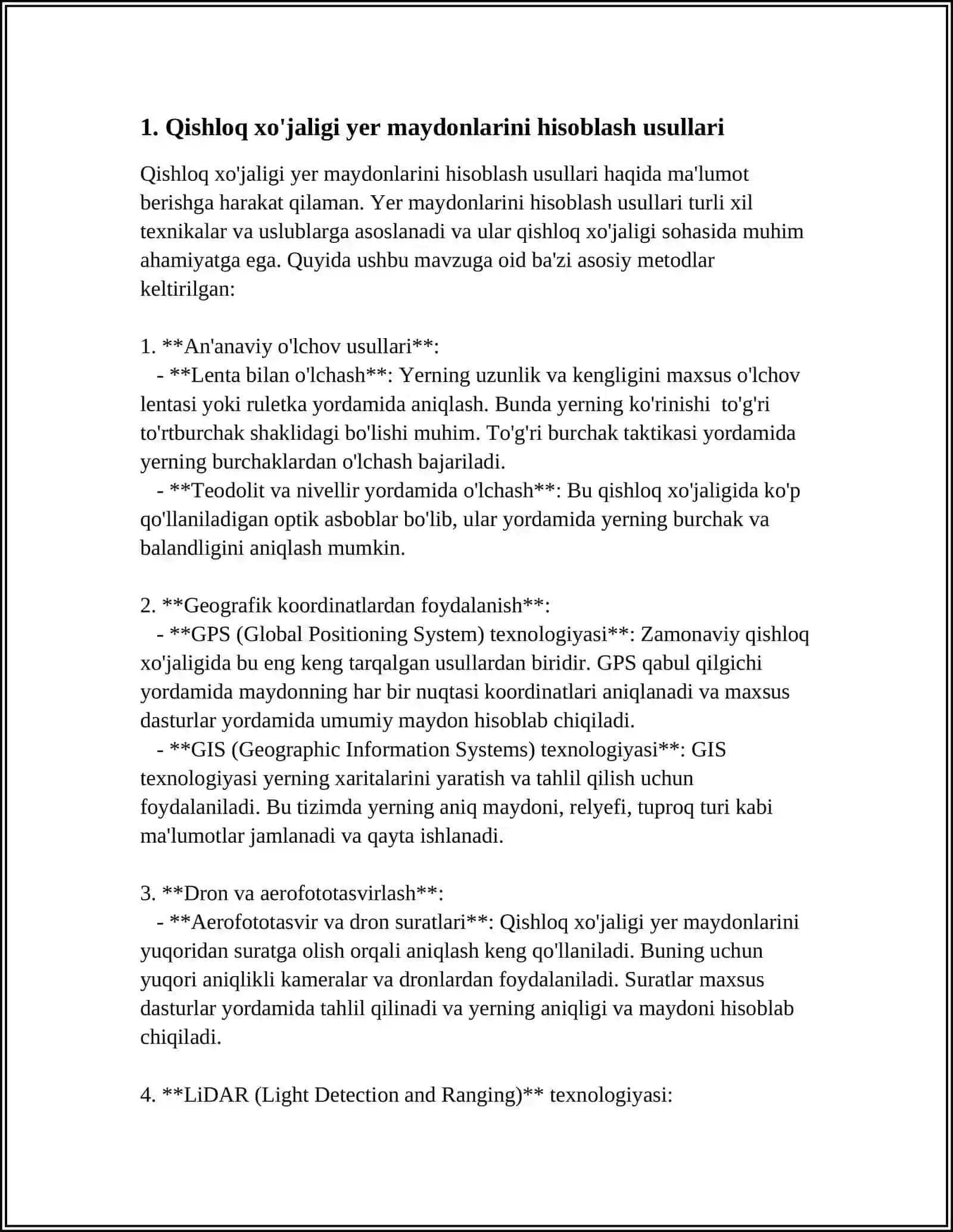 QISHLOQ XOʻJALIGI YER MAYDONLARINI MIQDORIY HISOBINI YURITISH TARTIBI VA USLUBIYATLARI 4