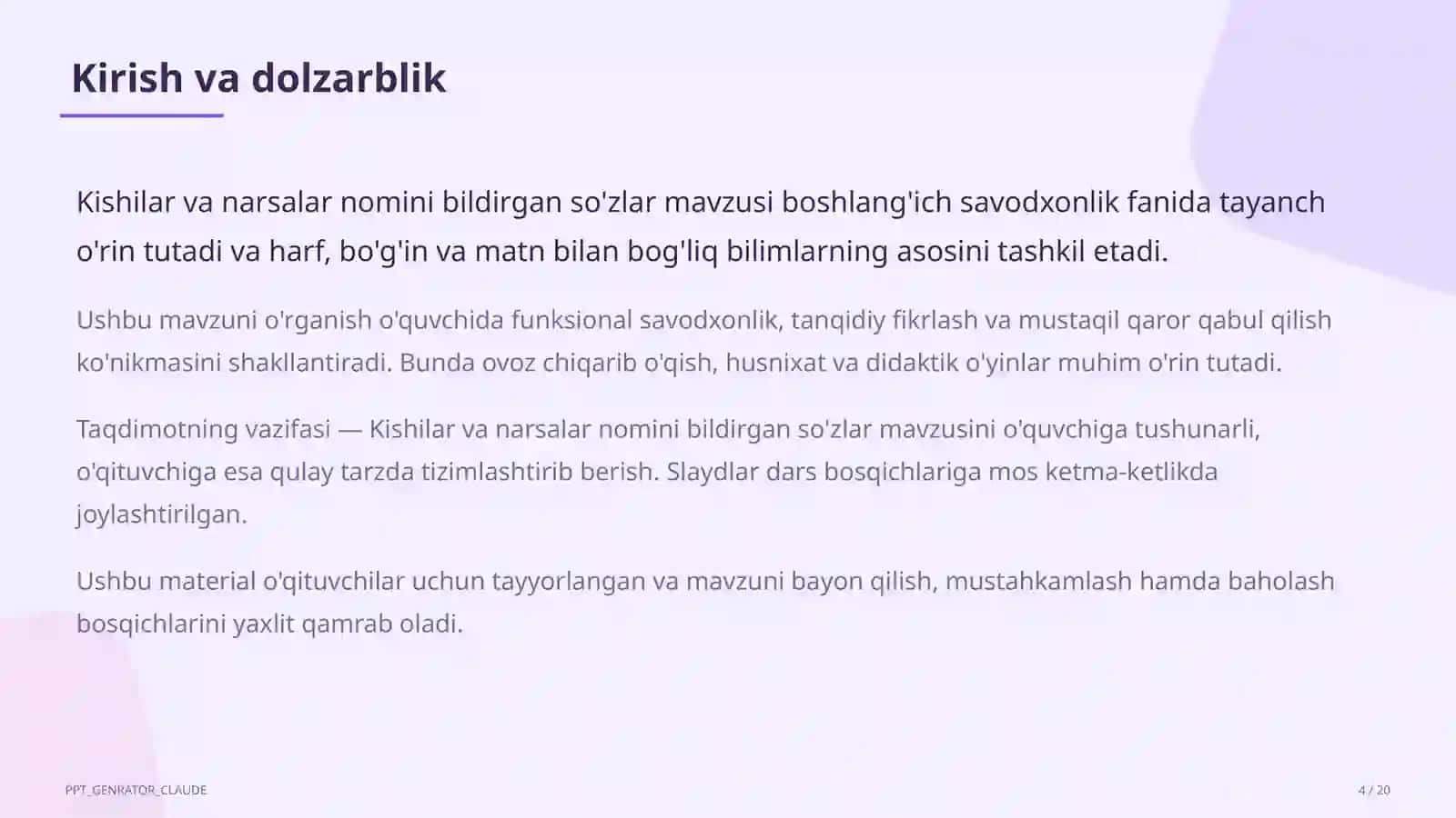 Kishilar va narsalar nomini bildirgan so'zlar (2-sinf) 4