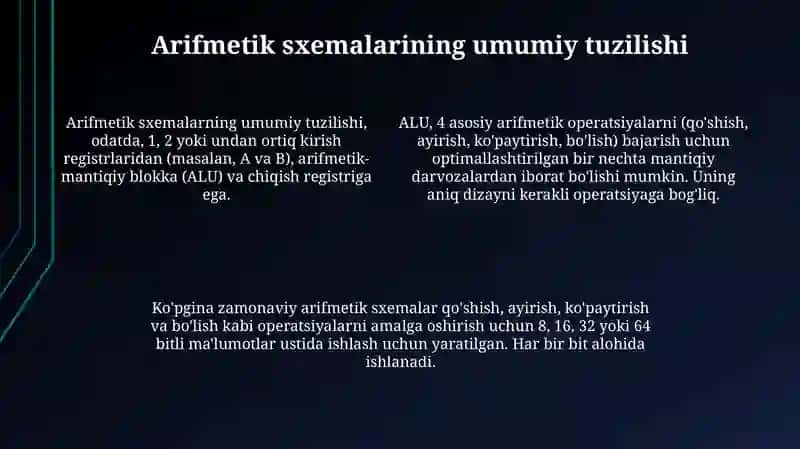 Arifmetik sxemaning umumiy tuzilishi va ishlash prinsipi 4