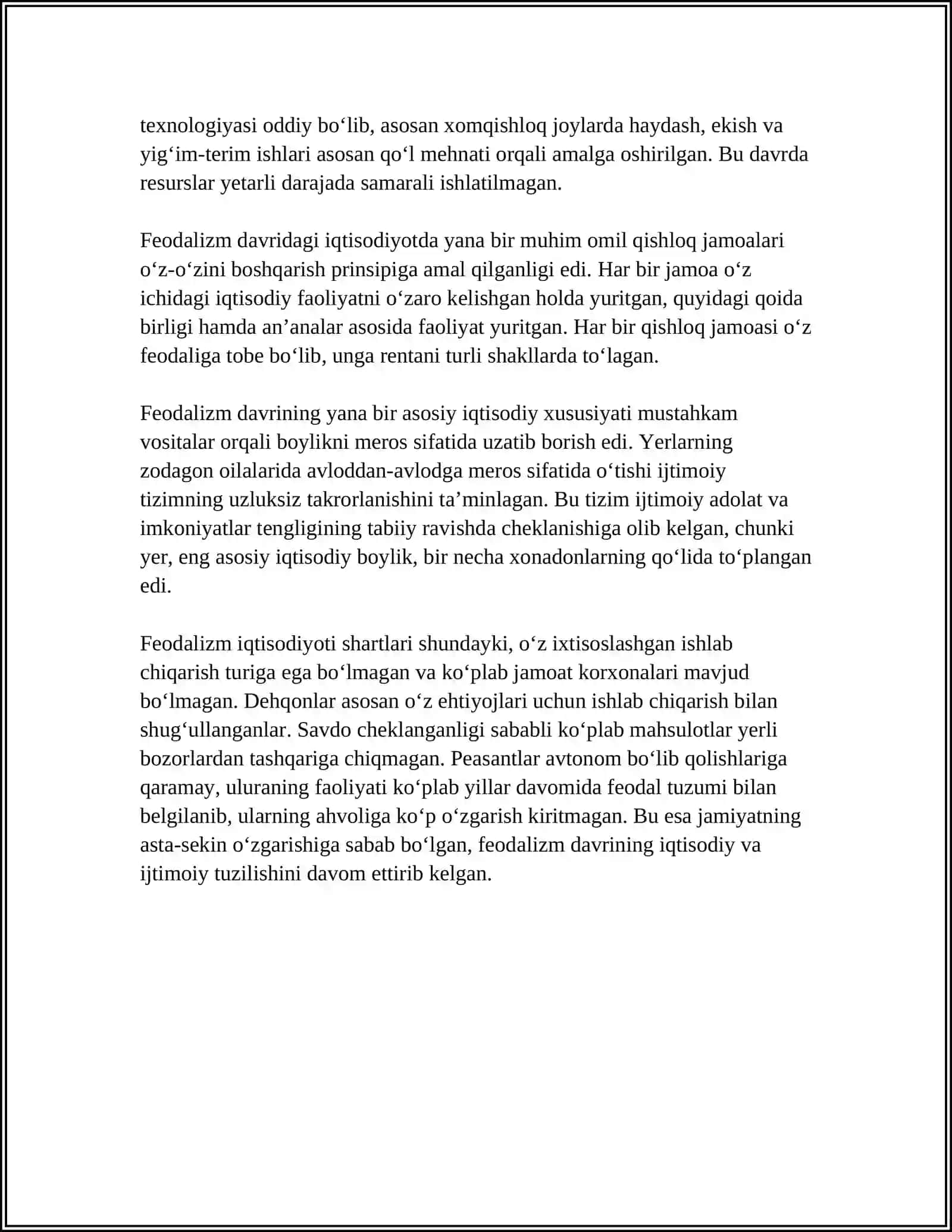 FEODALIZM IQTISODIYOTI:ASOSIY BELGILARI 4
