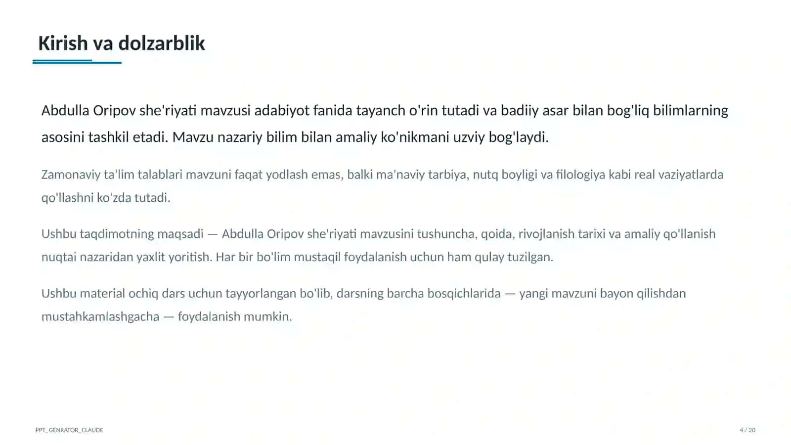 Abdulla Oripov she'riyati (9-sinf) 4