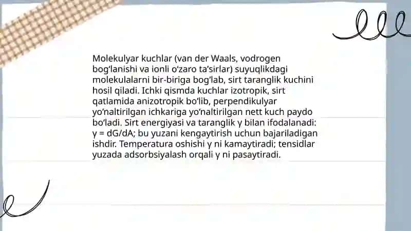 Suyuqliklarda sirt taranglik kuchi 4