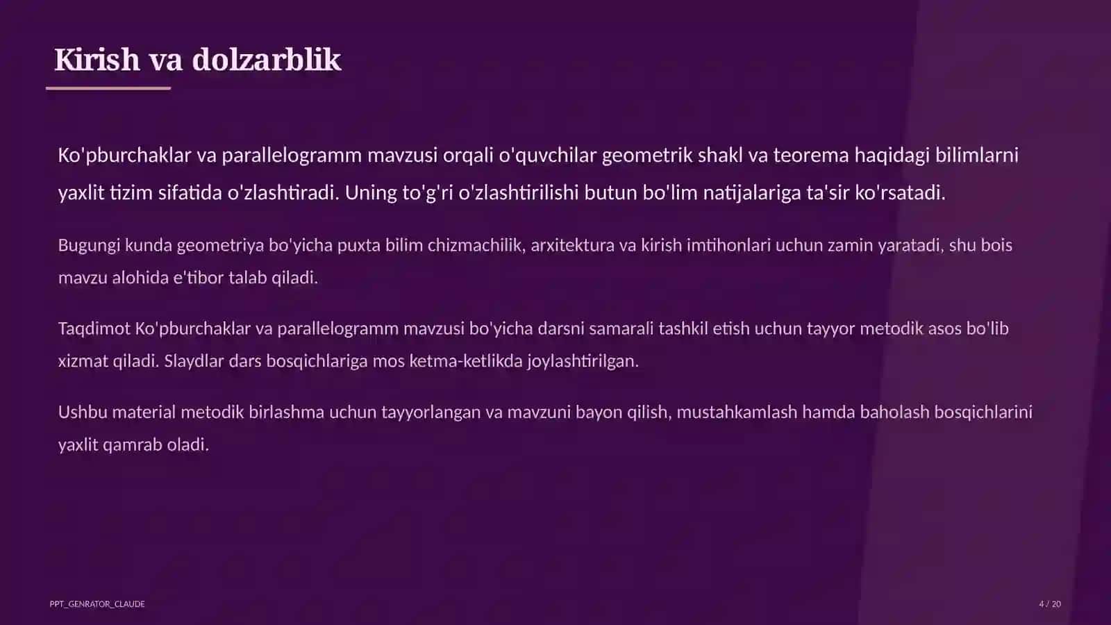 Ko'pburchaklar va parallelogramm (8-sinf) 4