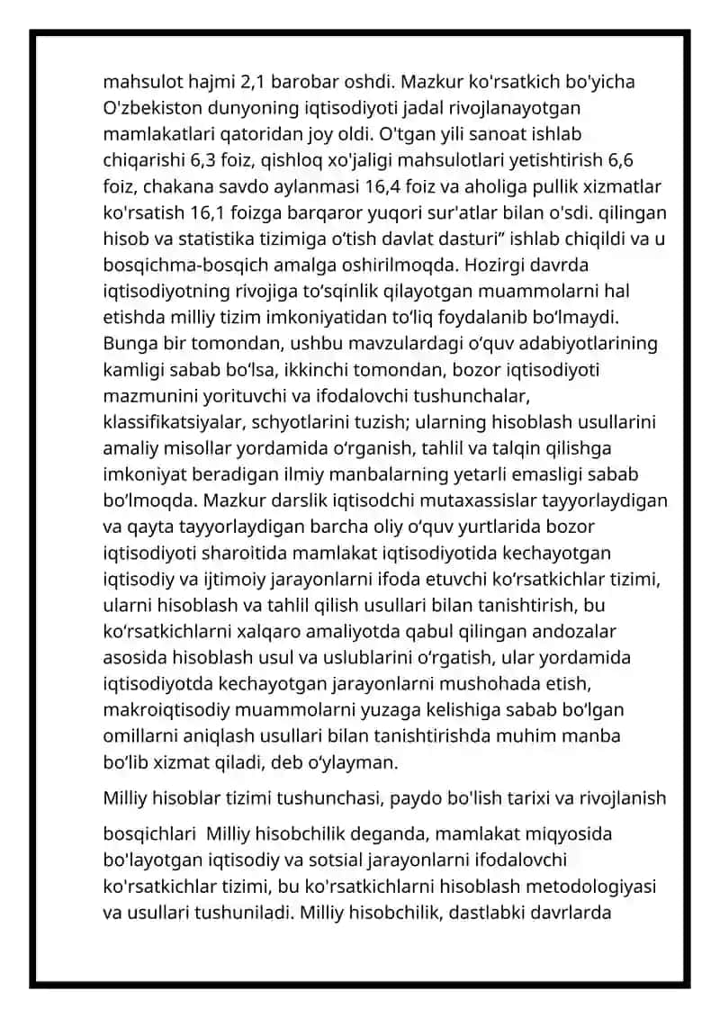 Milliy hisoblar tizimi va O‘zbekistonda unga o‘tishning vazifalari 4