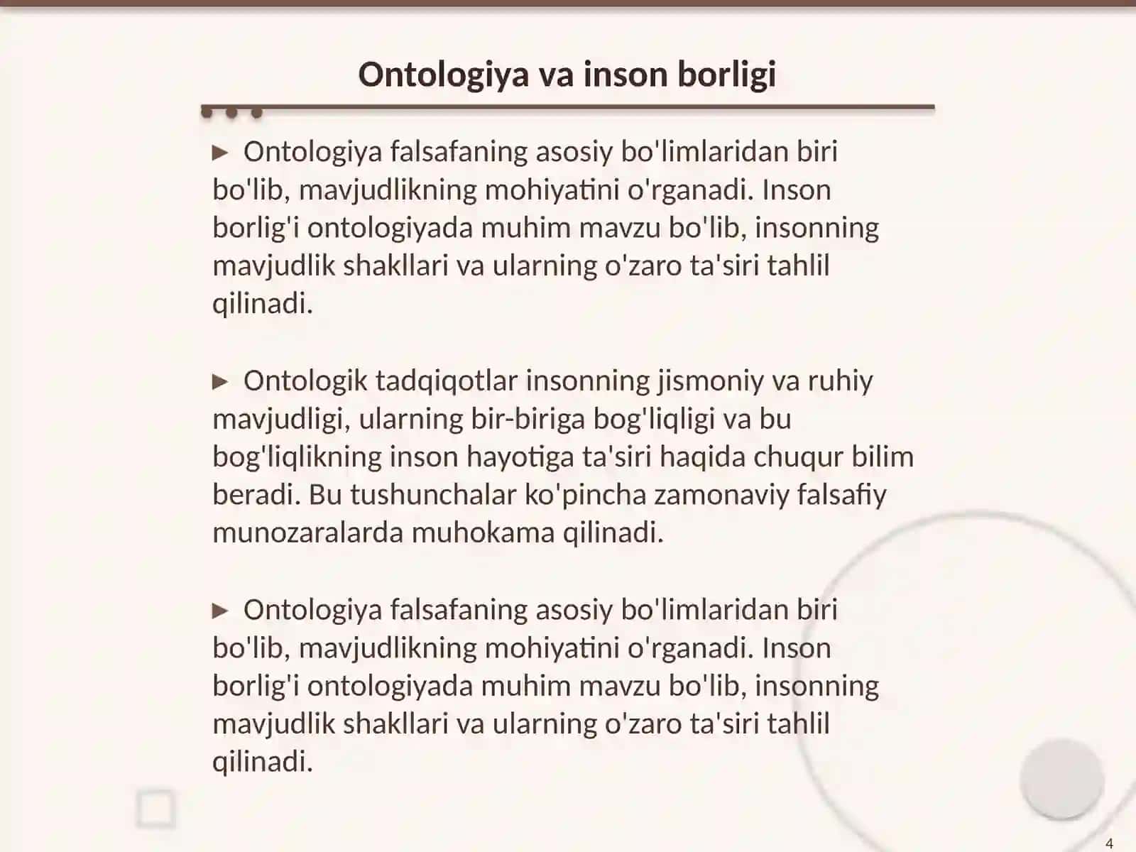 Inson borlig'iga oid kategoriyalar (tushunchalar) 4