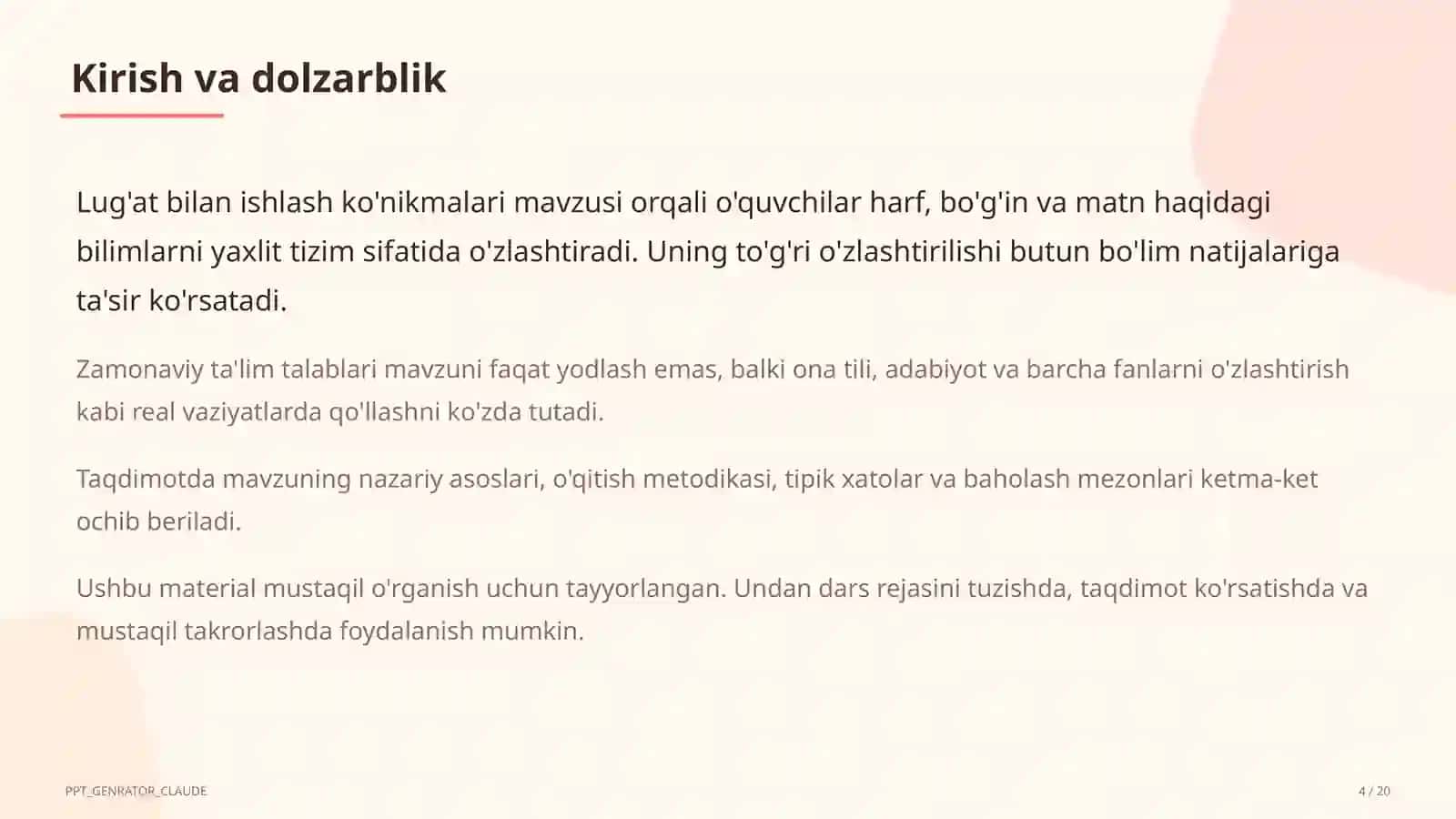 Lug'at bilan ishlash ko'nikmalari (4-sinf) 4