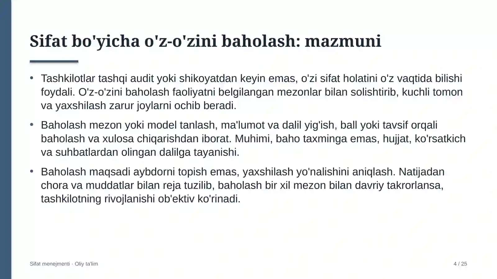 qora metallurgiyada sifat bo'yicha o'z o'zini baholashni o'tkazish 8360 4