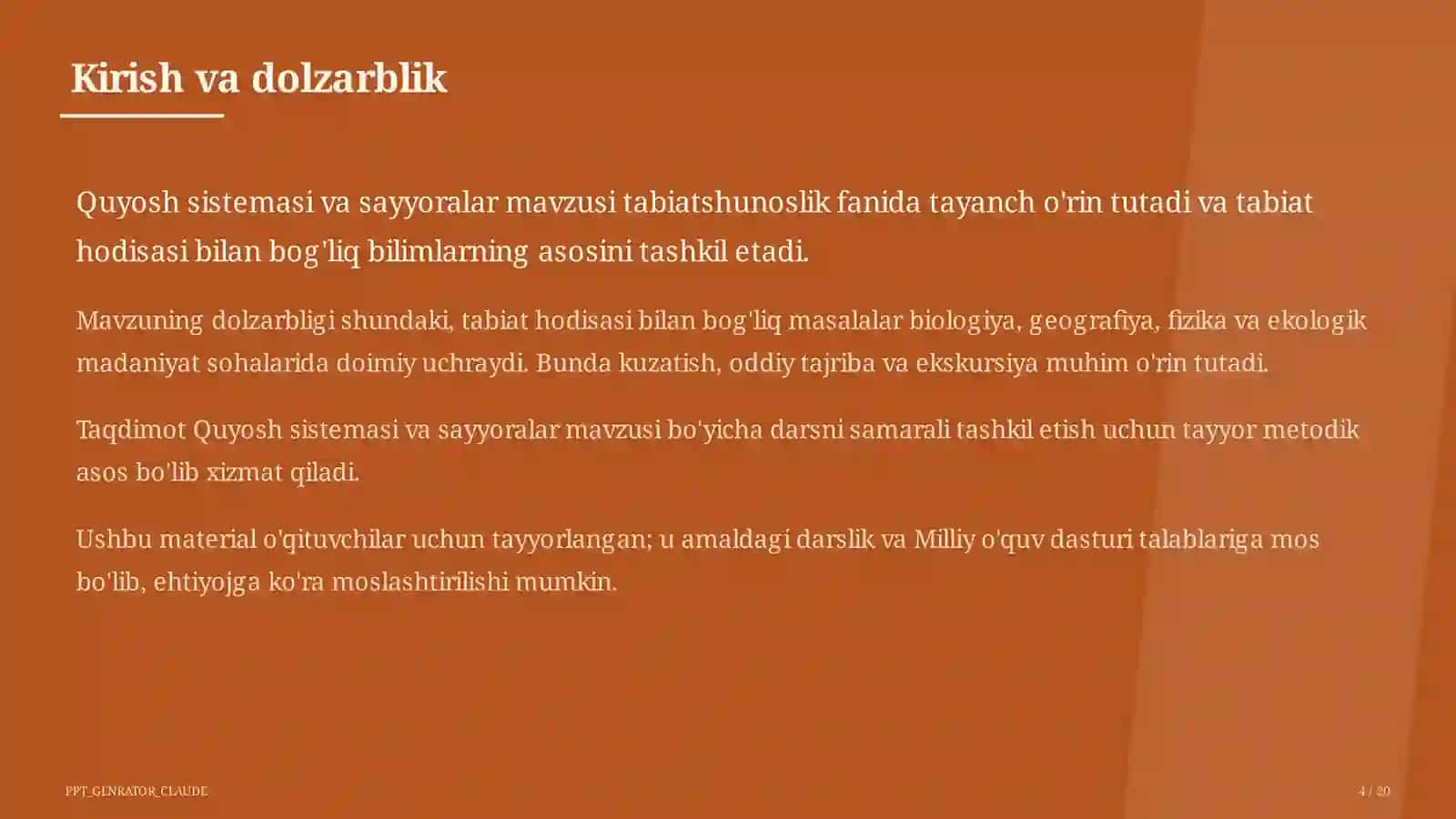 Quyosh sistemasi va sayyoralar (4-sinf) 4