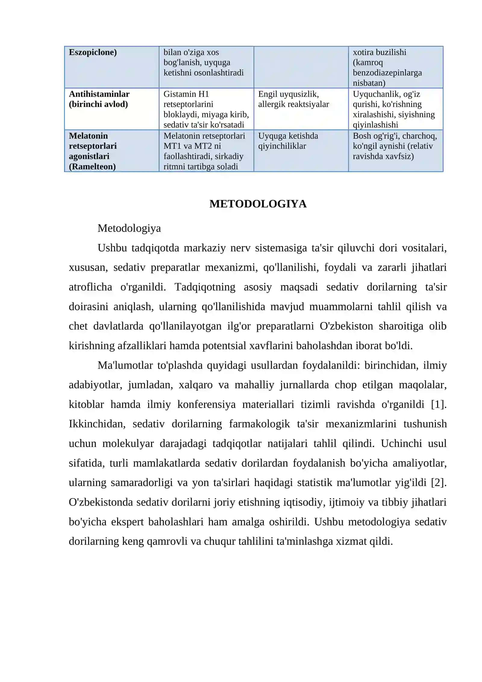 MARKAZIY NERV SISTEMASIGA TAʼSIR QILUVCHI DORI VOSITALARI. SEDATIV DORI VOSITALARI 4