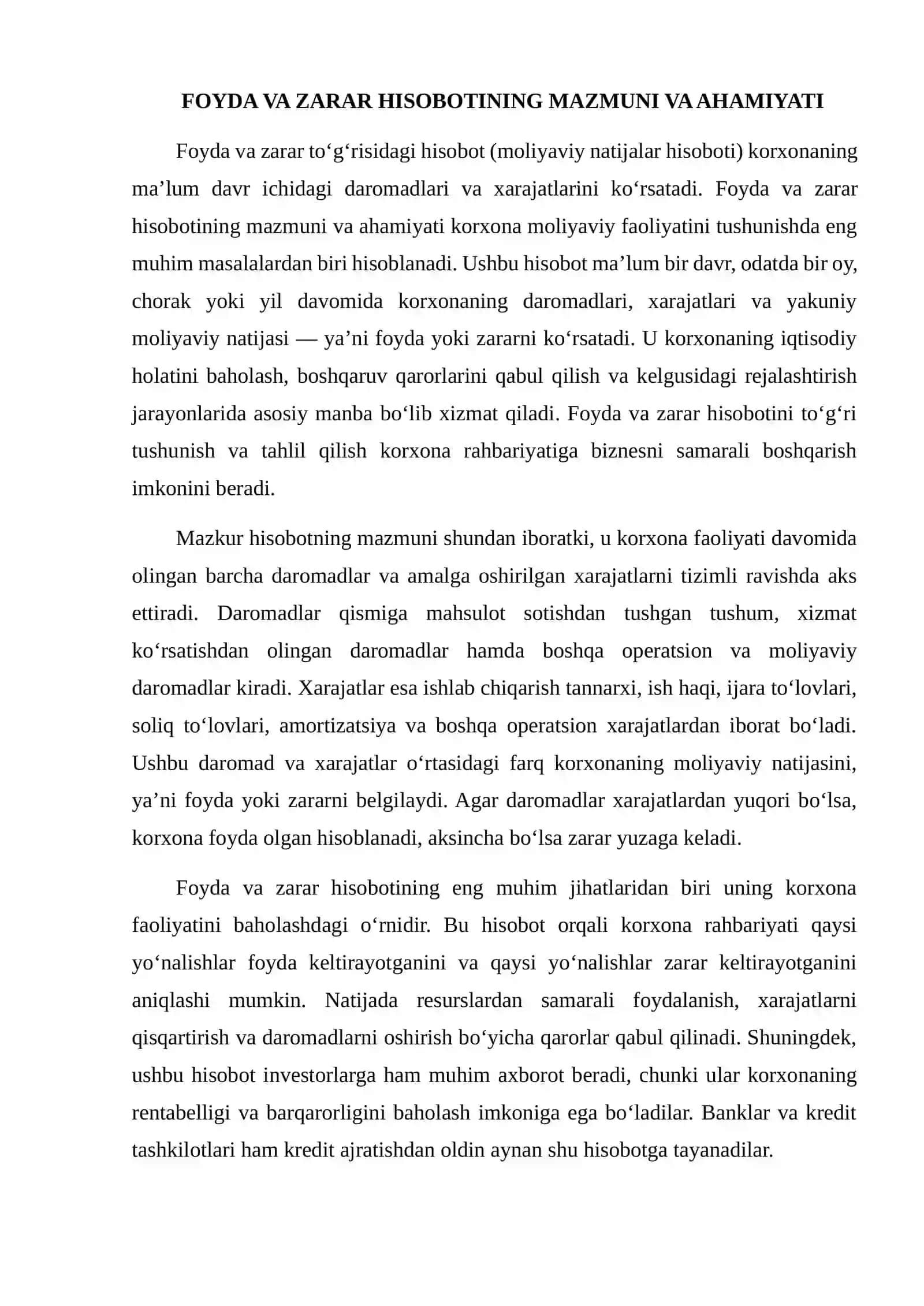 Foyda va zarar hisobotini tahlil qilish 4
