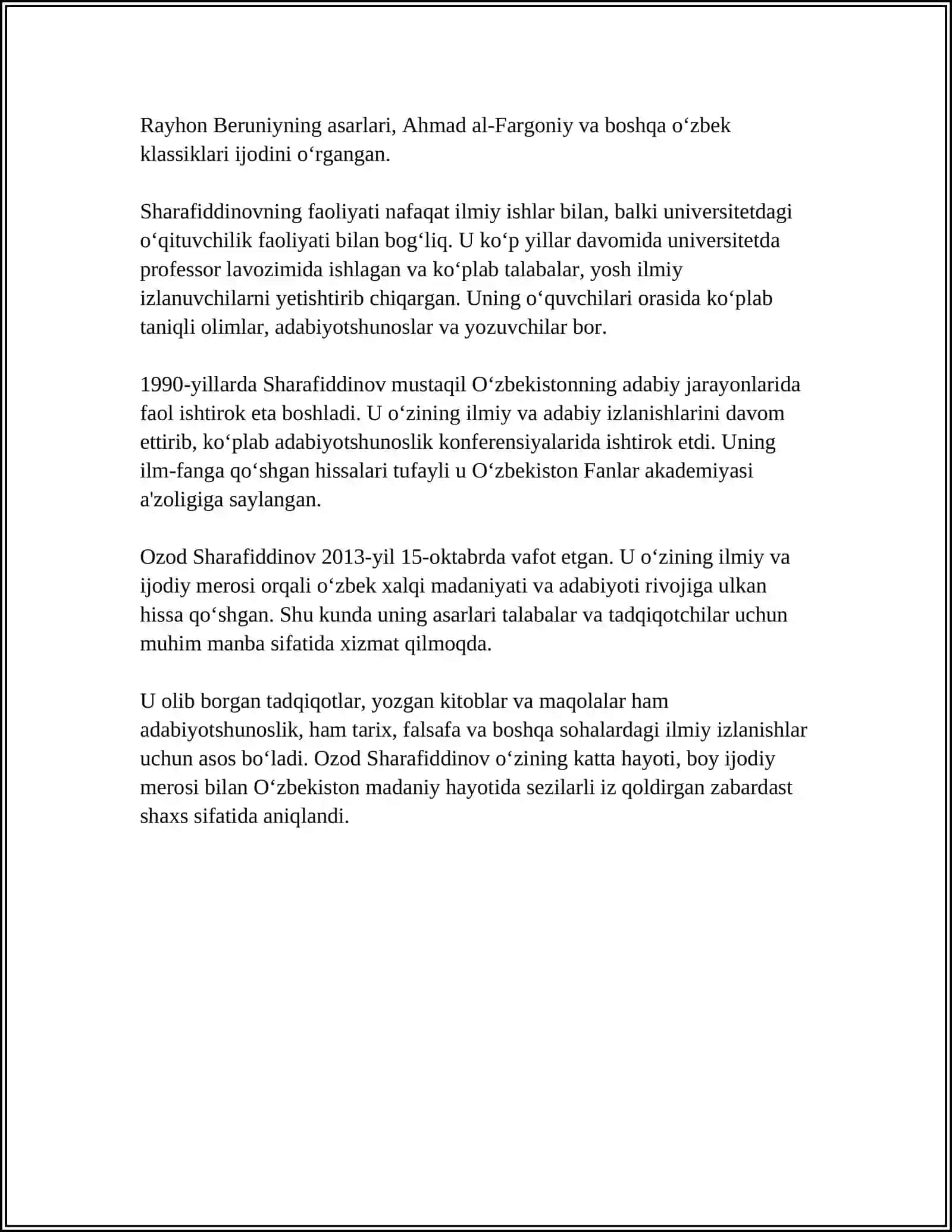 Ozod Sharafiddinovning Ijodni Anglash Baxti Haqida Referat 4
