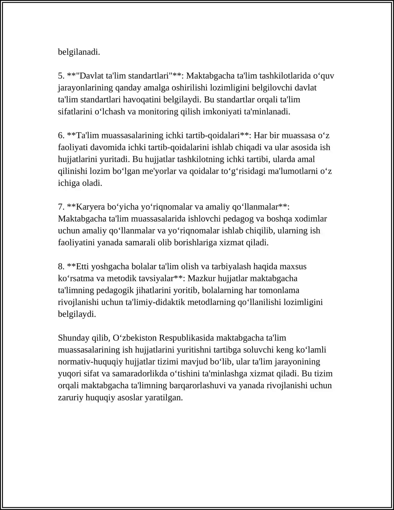 MAKTABGACHA TA‘LIM TASHKILOTLARIDA ISH HUJJATLARINI YURITISHNING ME‘YORIY - HUQUQIY ASOSLARI 4
