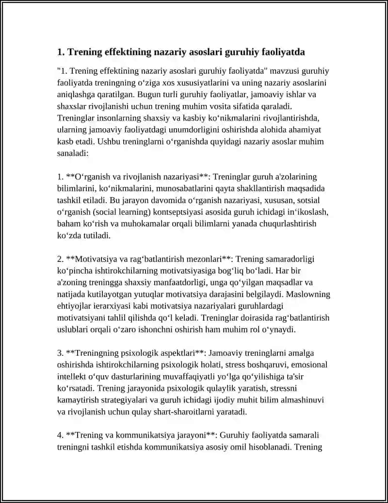 Trening effektining nazariy asoslari guruhiy faoliyatda 4